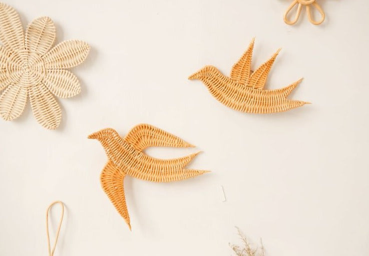 Rattan Bird Wall Decor for Boho Boys Nursery Decor, Animal Nursery Decor, Wicker Rattan Decor