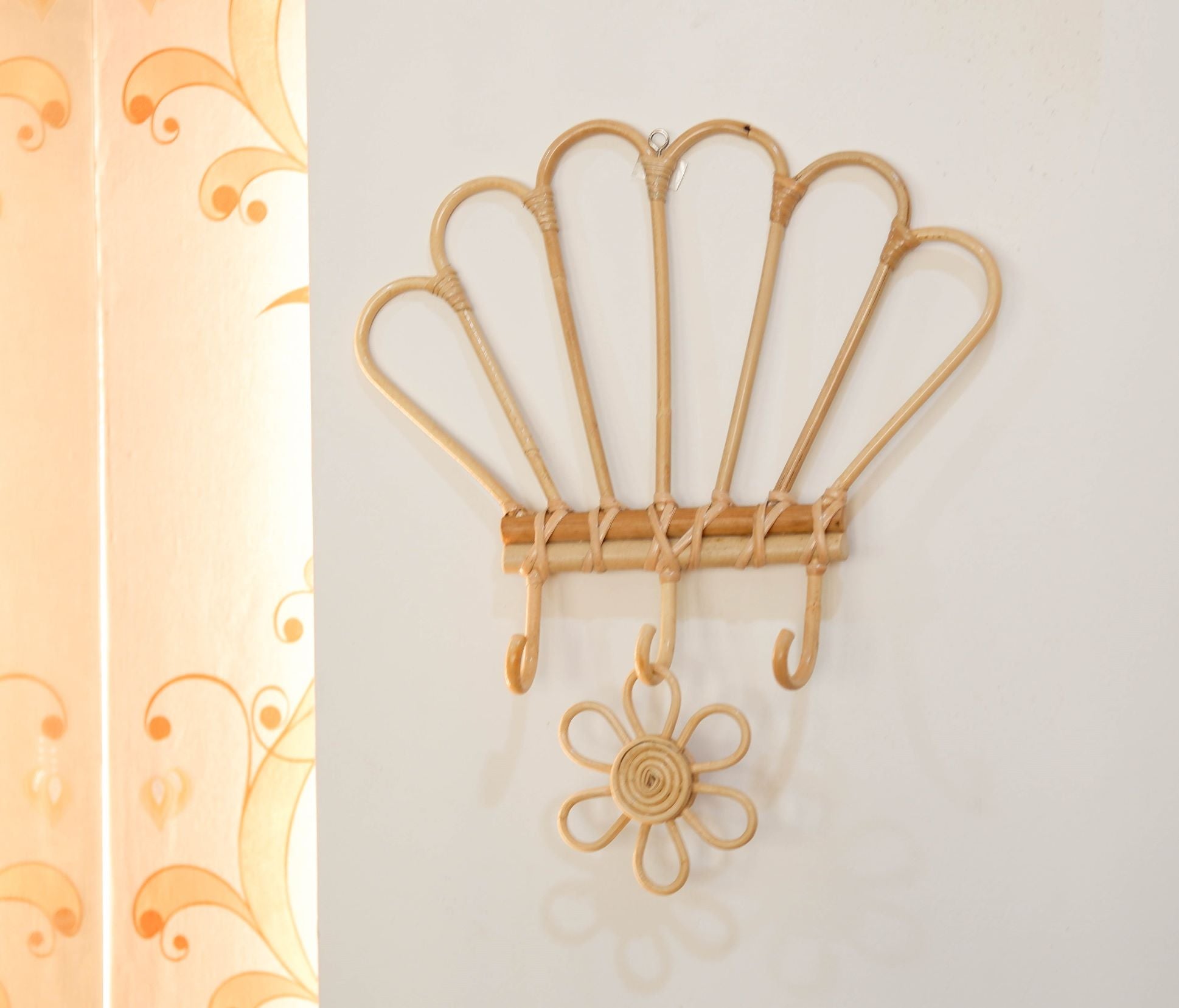 Rattan Shell Wall Hook | Baby Clothes Hanger | Boho Kids Room Decor | Natural Girls Room Decor