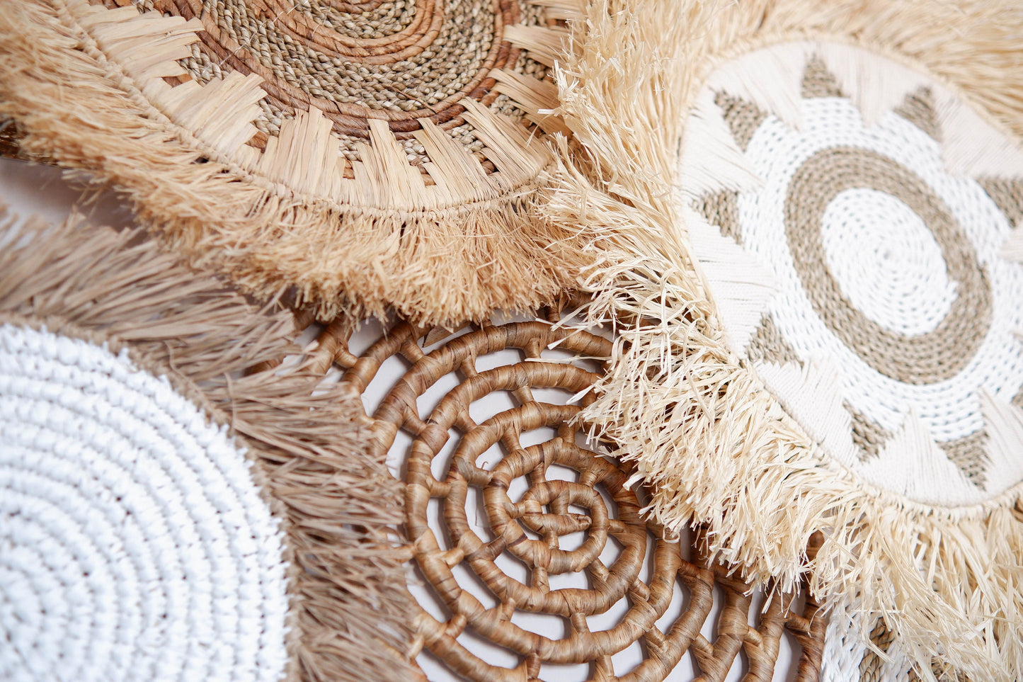 Natural Boho Basket Wall Decor Set 11, Wicker Basket Wall Decor, Bohemian Wall Basket Decor, Seagrass Wall Decor, Fringe Hanging Wall Decor