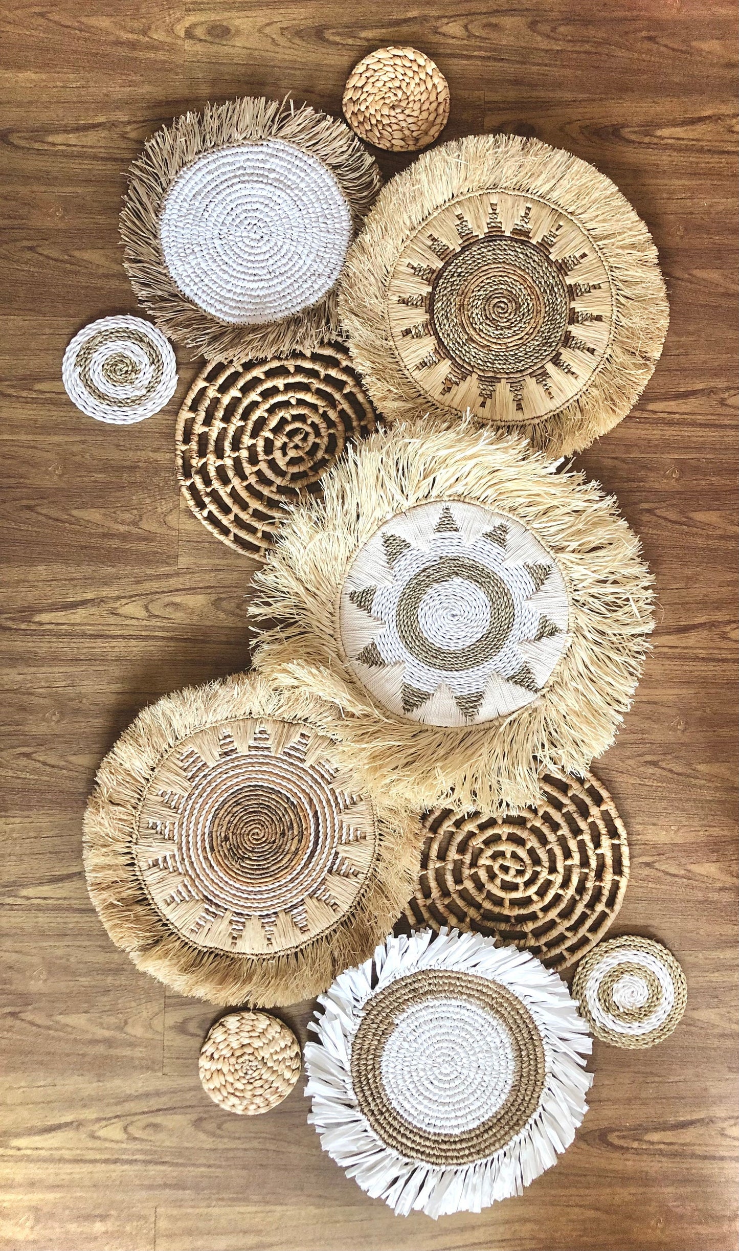 Natural Boho Basket Wall Decor Set 11, Wicker Basket Wall Decor, Bohemian Wall Basket Decor, Seagrass Wall Decor, Fringe Hanging Wall Decor