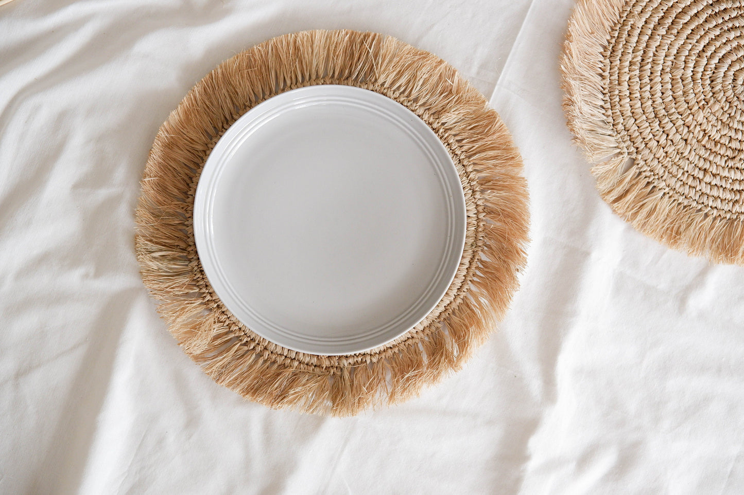 Natural Raffia Placemat Set, Raffia Fringe Placemat, Wedding Placemat, Boho Placemat, Round Fringe Placemat, Boho Wedding Table Charger