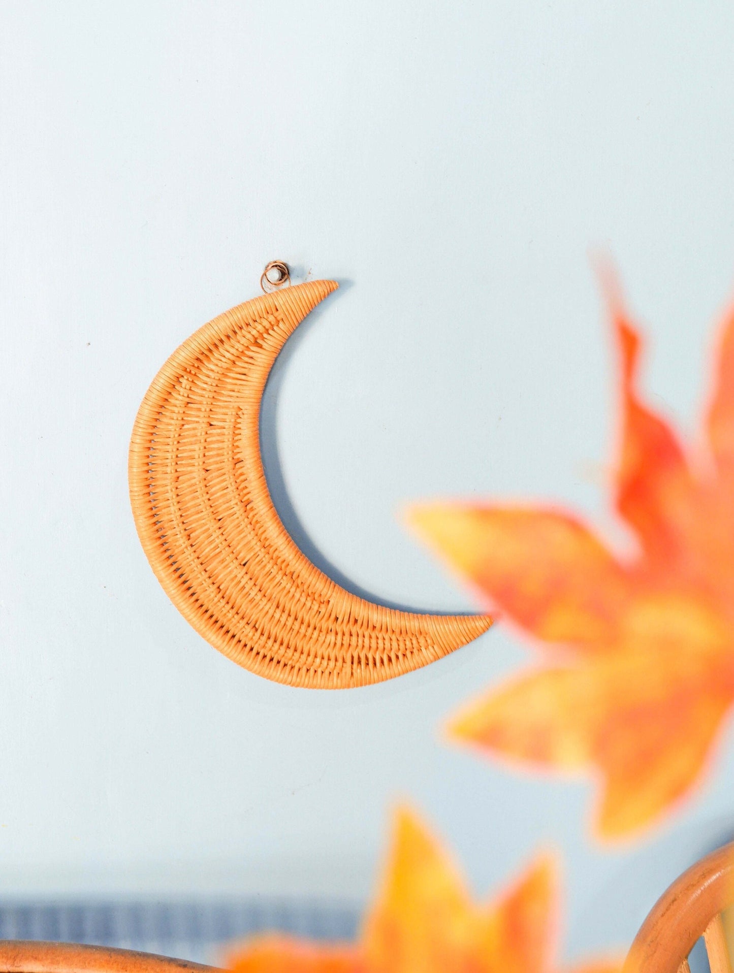 Rattan Moon Nursery Wall Decor, Rattan Cresent Moon Wall Hanging, Nursery Wall Decor, Wicker Nursery Shelf Decor, Boho Kids Playroom Decor