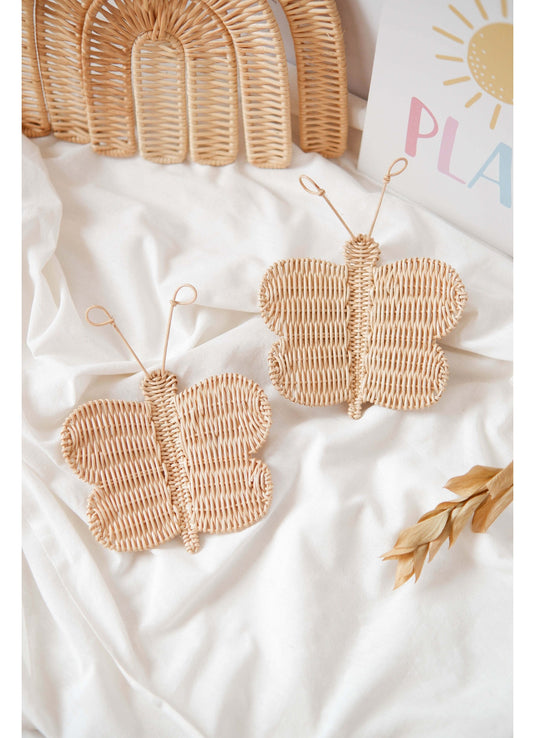 Rattan Butterlfy Wall Decor Set, Rattan Nursery Wall Decor, Buttterfly Kids Decor, Boho Girl Nursery Decor, Birthday Party Decor Kids