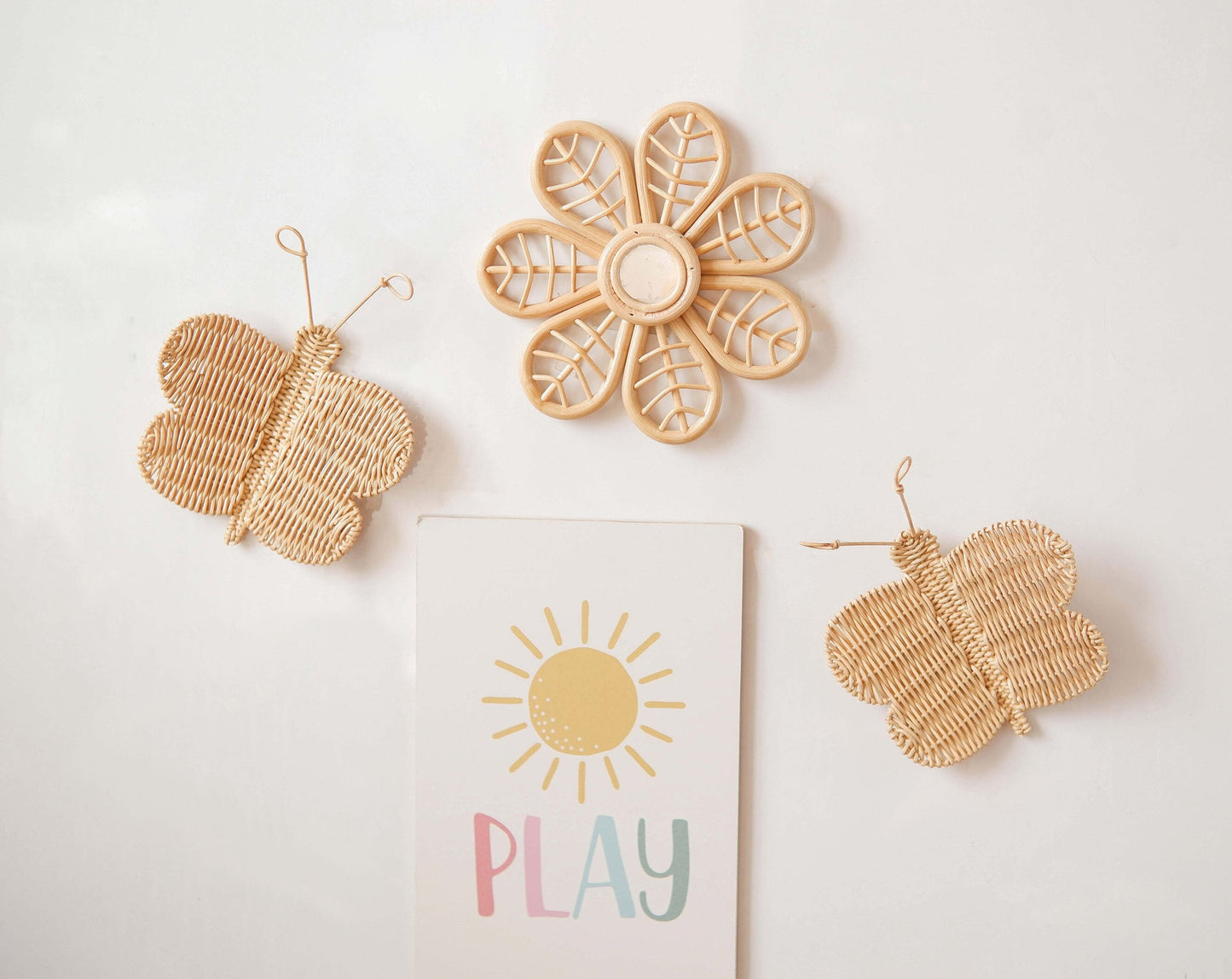 Rattan Butterlfy Wall Decor Set, Rattan Nursery Wall Decor, Buttterfly Kids Decor, Boho Girl Nursery Decor, Birthday Party Decor Kids