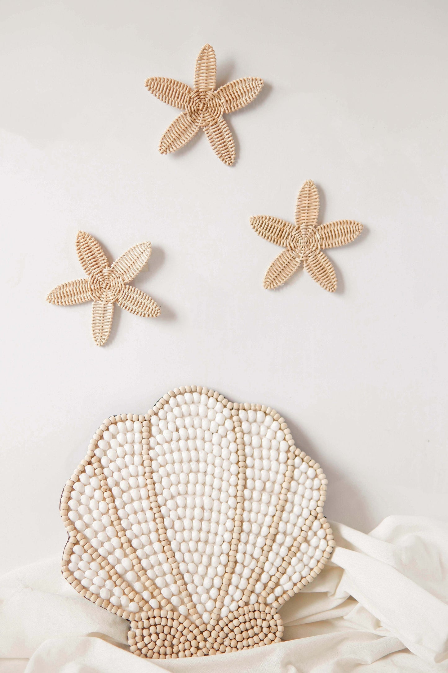 Rattan Nursery Wall Decor Set, Rattan Starfish Decor, Beach Nursery Decor, Boho Nursery Wall Decor, Beach Baby Shower Favor, Kids Playroom