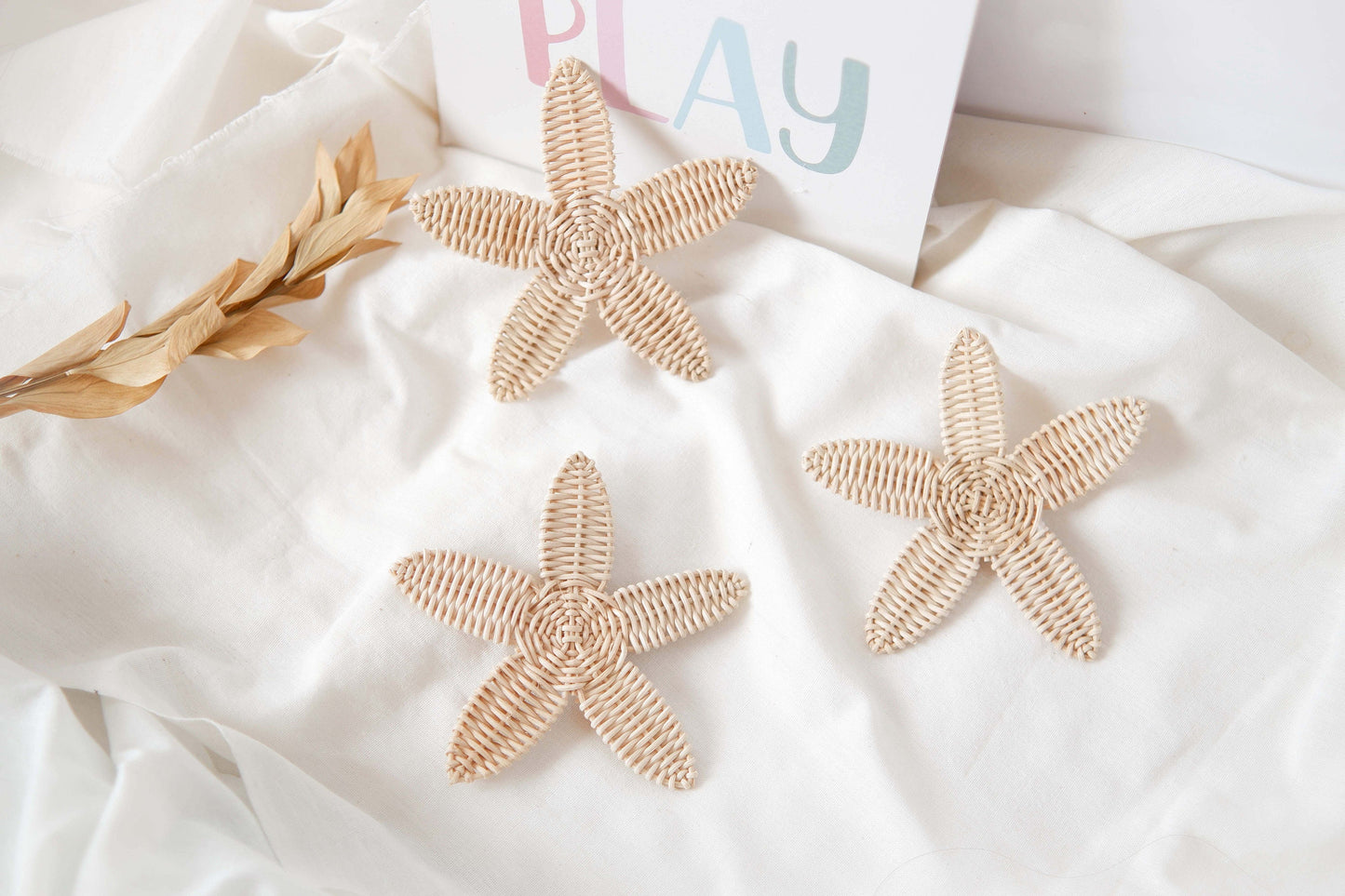 Rattan Nursery Wall Decor Set, Rattan Starfish Decor, Beach Nursery Decor, Boho Nursery Wall Decor, Beach Baby Shower Favor, Kids Playroom