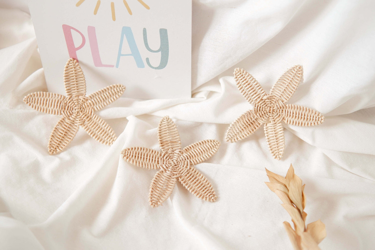 Rattan Nursery Wall Decor Set, Rattan Starfish Decor, Beach Nursery Decor, Boho Nursery Wall Decor, Beach Baby Shower Favor, Kids Playroom