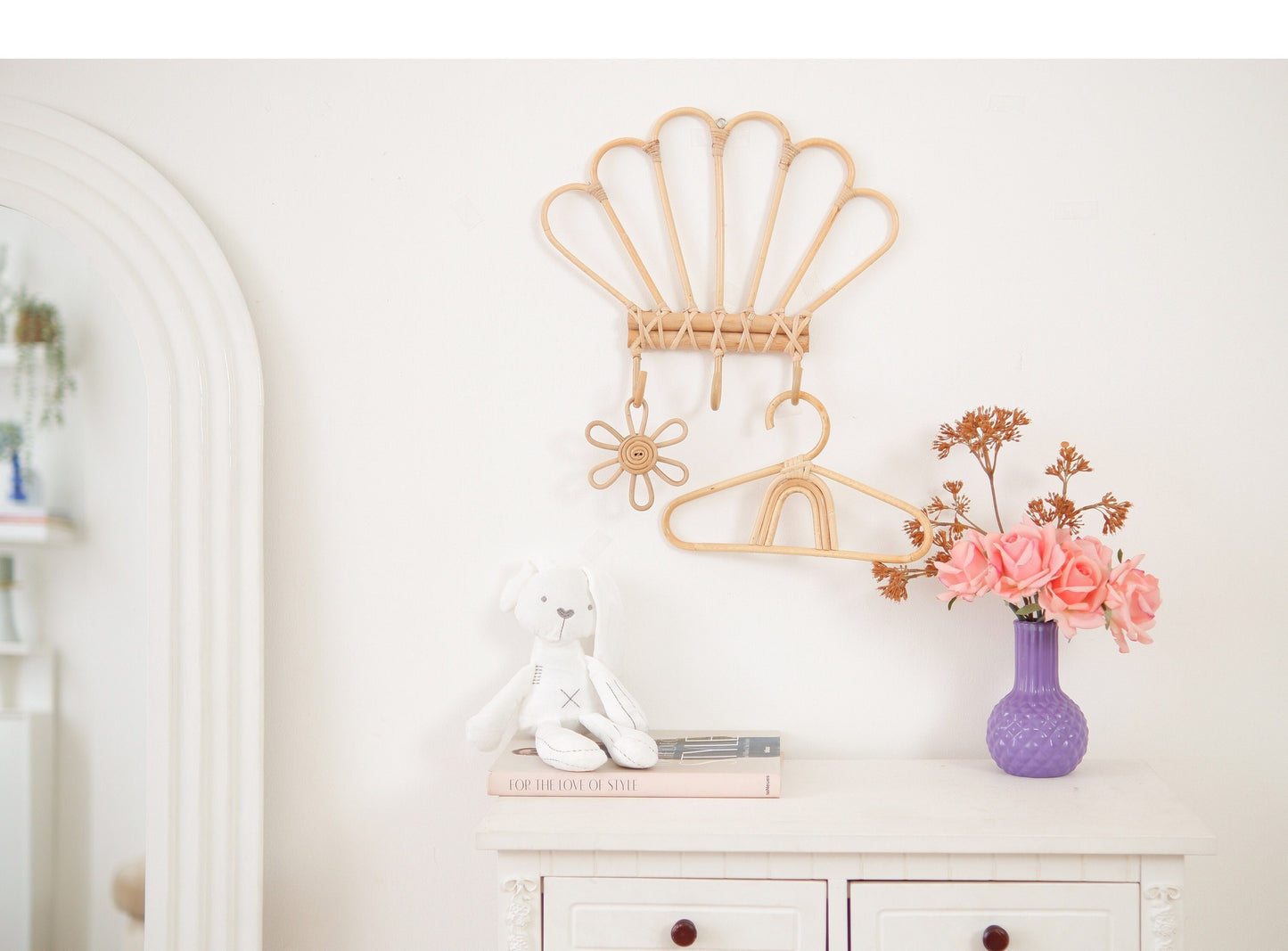 Rattan Shell Wall Hook, Rattan Nursery Wall Decor, Rattan Wall Hook, Boho Rattan Wall Hanger, Boho Girls Room Decor, Christmas Gift