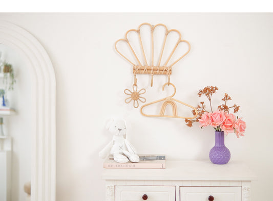 Rattan Shell Wall Hook, Rattan Nursery Wall Decor, Rattan Wall Hook, Boho Rattan Wall Hanger, Boho Girls Room Decor, Christmas Gift