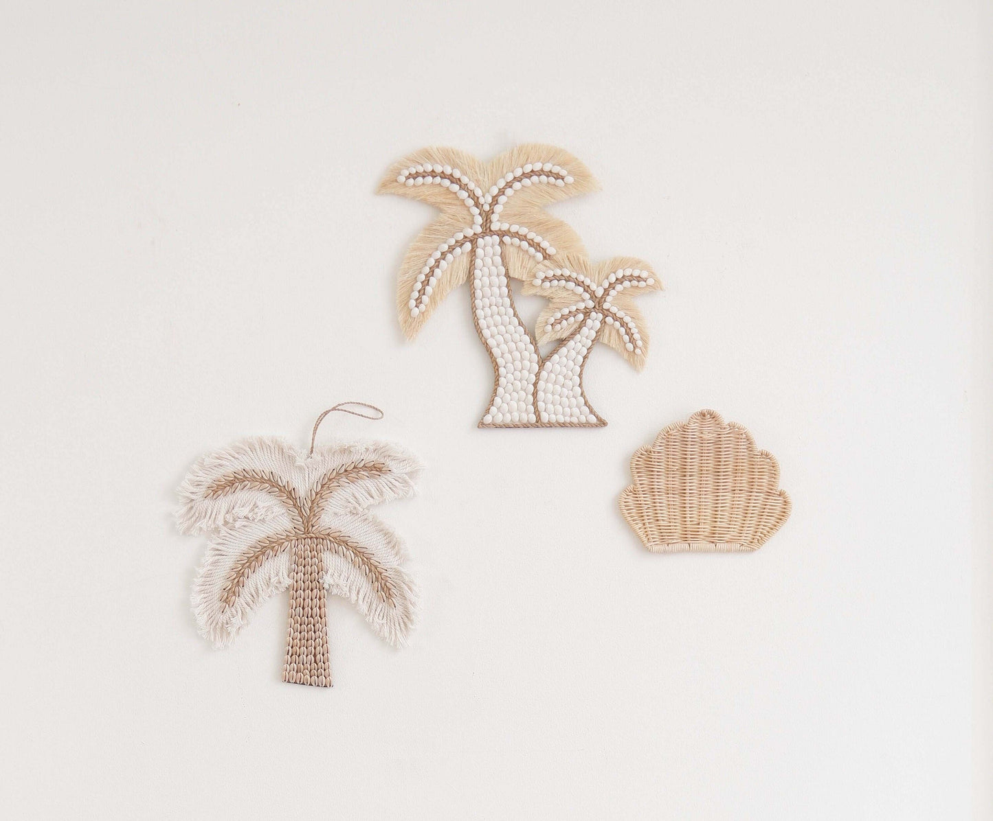 Palm Tree Shell Nursery Decor, Boho Beach Nursery Decor, Brown Sea Shell Wall Hanging, Boho Kids Room Decor, Coastal Playroom Wall Decals