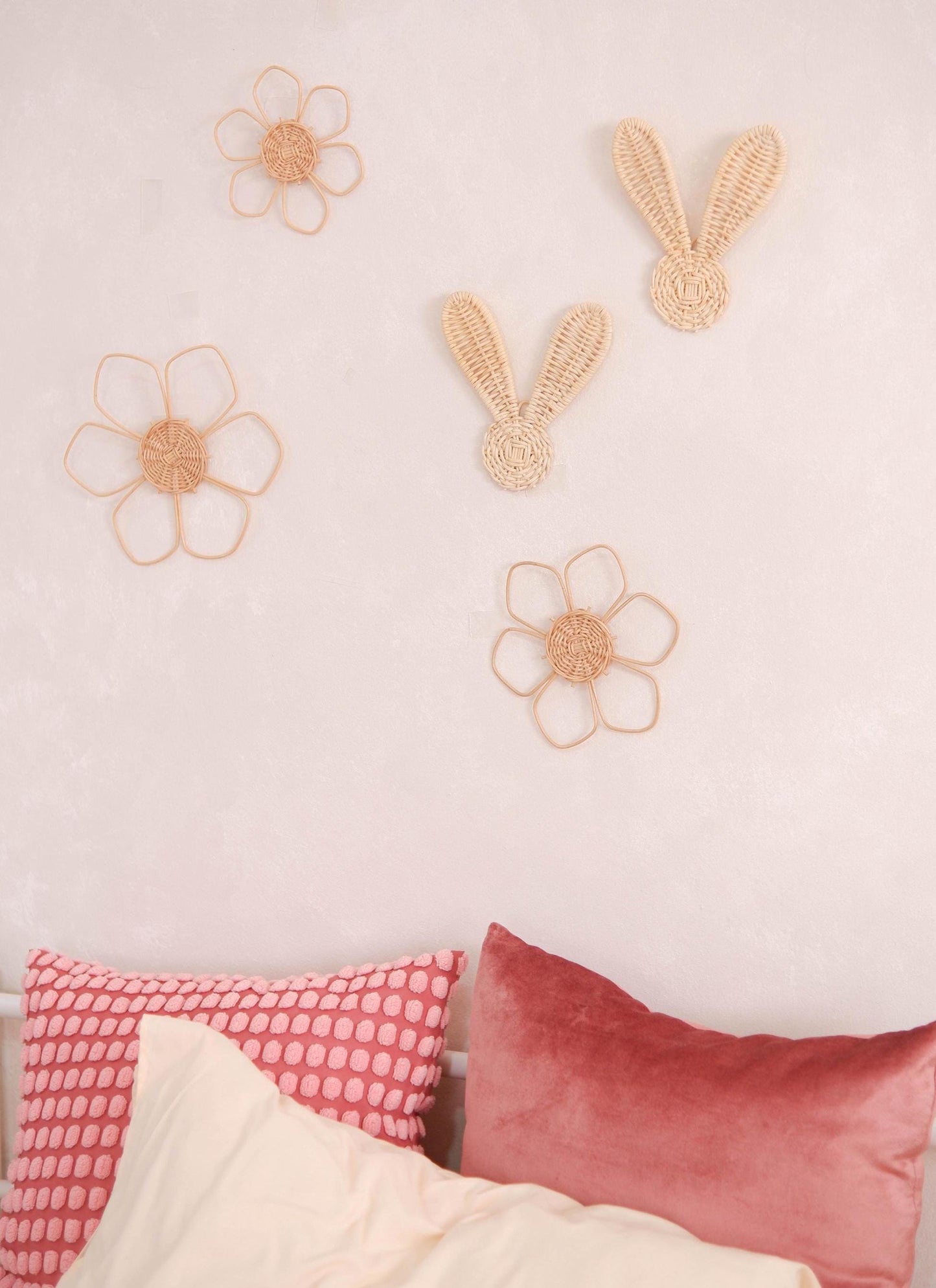 Rattan Flower Wall Decor Set 3, Daisy Rattan Nursery Decor, Boho Rattan Girl Nursery Flower, Boho Kids Bedroom Decor, Playroom Decor Girl
