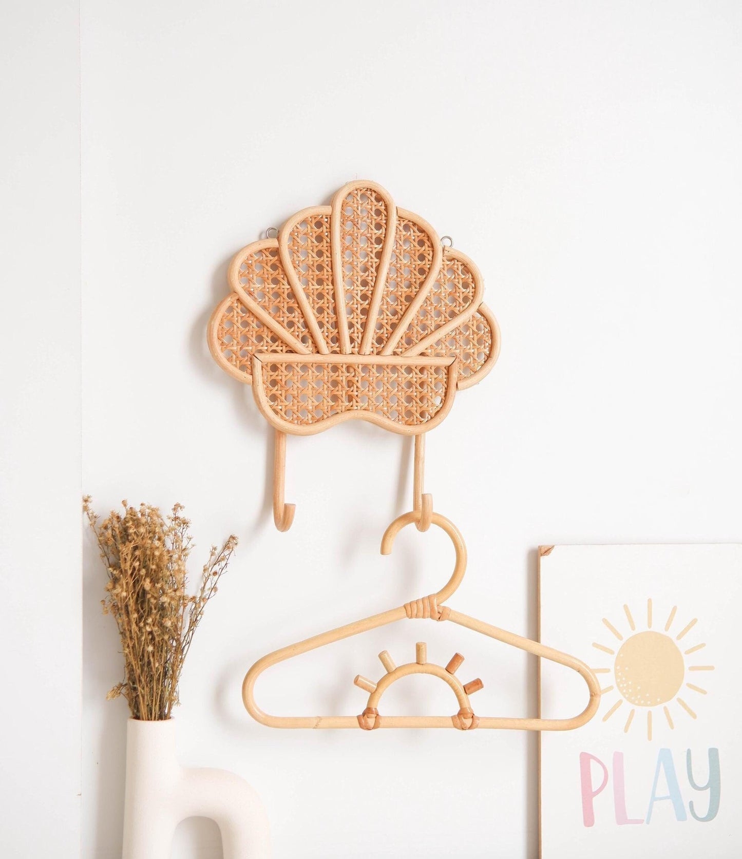 Rattan Shell Wall Hanger, Rattan Shell Wall Hook, Rattan Nursery Decor, Beach Nursery Decor For Girl, Kids Room Ocean Decor, Coastal Baby