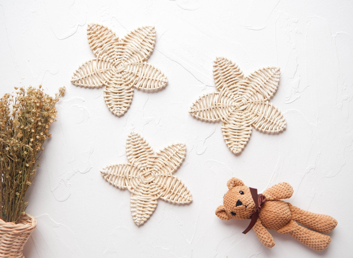 Rattan Nursery Wall Decor Set, Boho Wall Decor For Nursery, Rattan Starfish Nursery Decor, Toddler Room Decor Boho, Boho Beach Girl Nursery