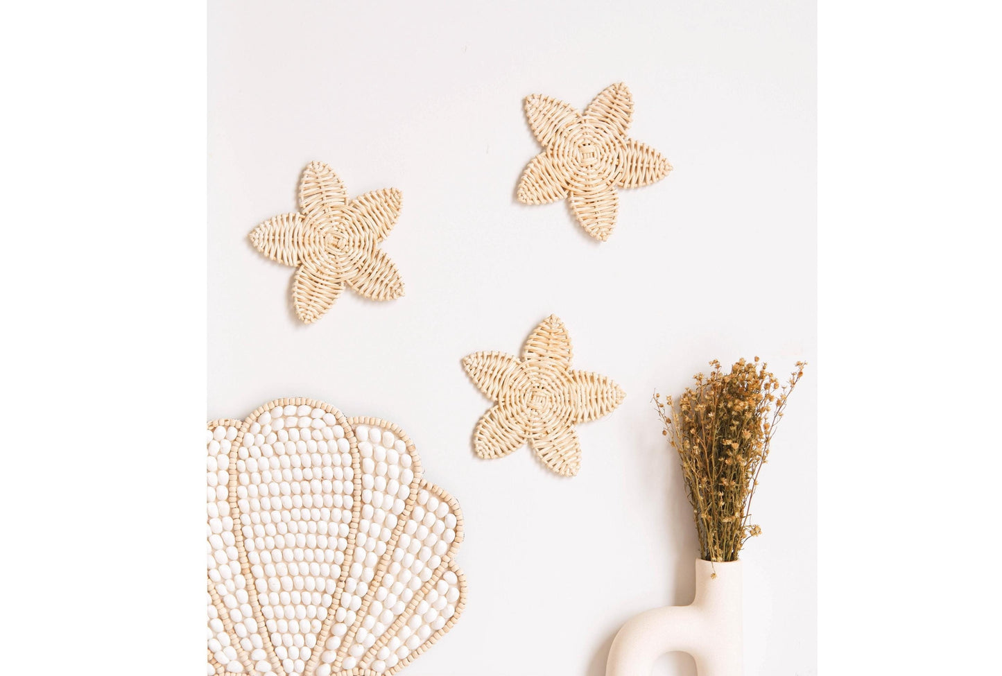 Rattan Nursery Wall Decor Set, Boho Wall Decor For Nursery, Rattan Starfish Nursery Decor, Toddler Room Decor Boho, Boho Beach Girl Nursery