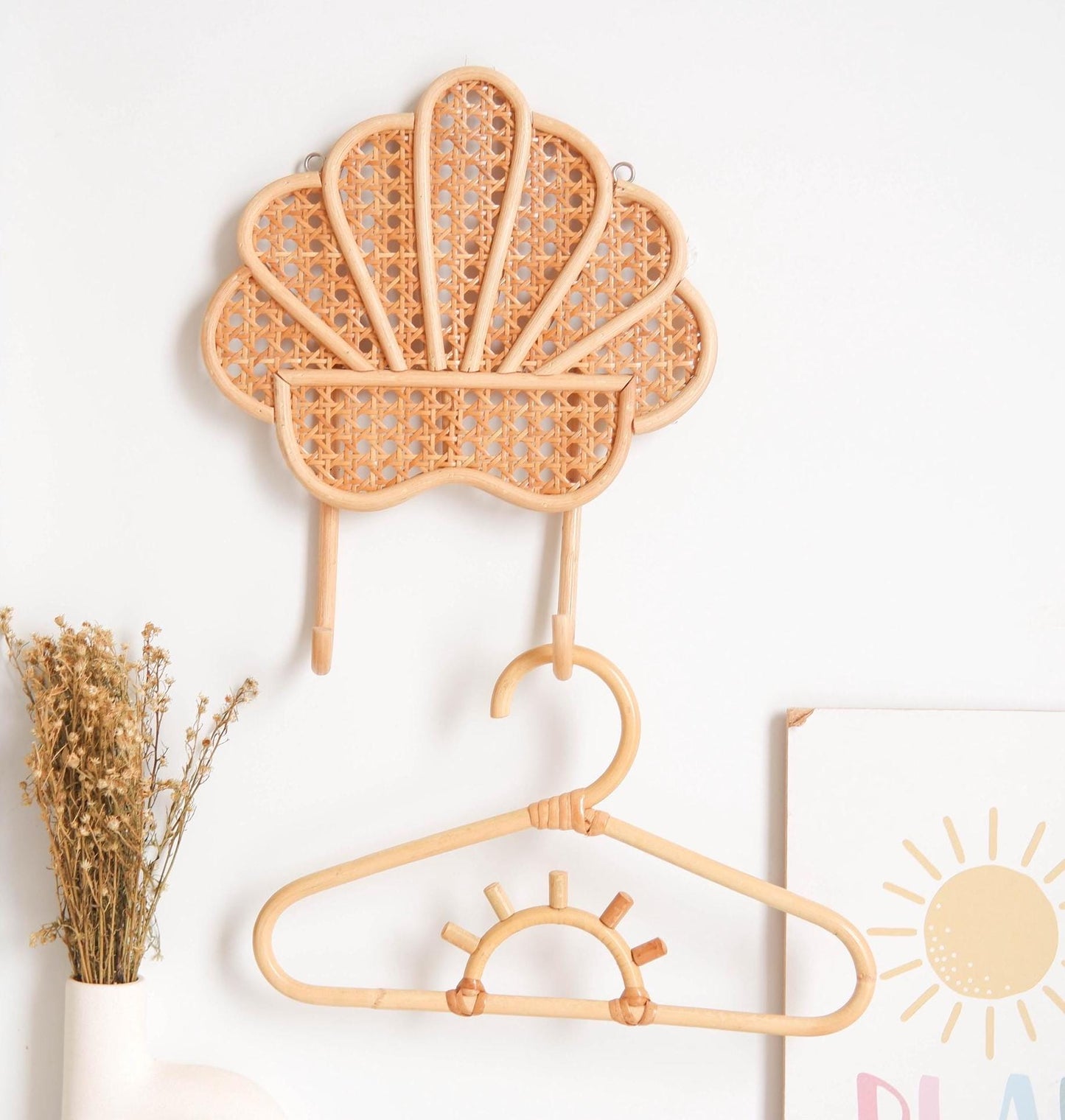 Rattan Hanger for Kids, Boho Baby Clothes Hanger, Sunrise Rattan Hanger, Rattan Kids Clothing Rack, Rattan Nursery Hanger, Kids Rattan Decor