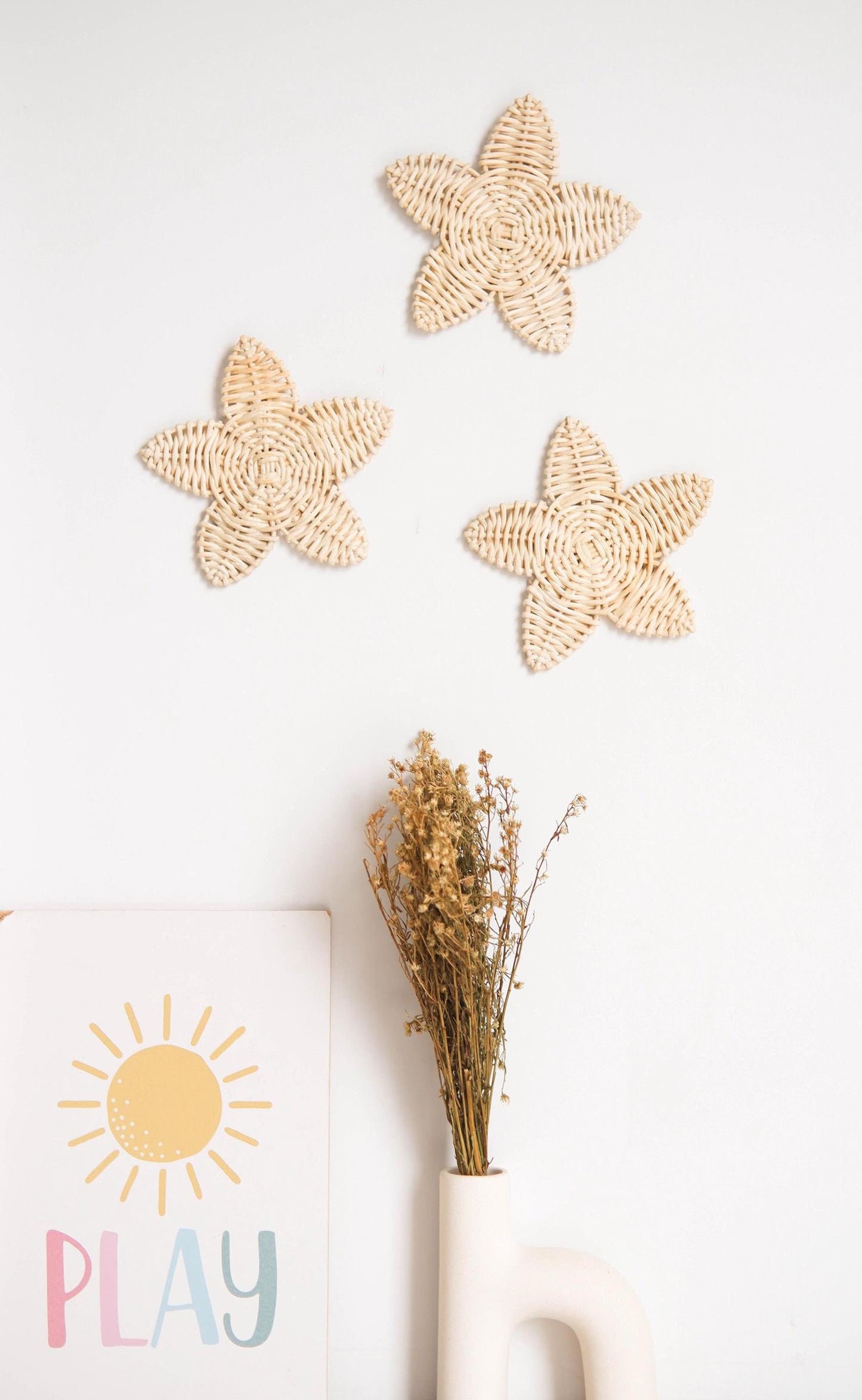 Rattan Nursery Wall Decor Set, Boho Wall Decor For Nursery, Rattan Starfish Nursery Decor, Toddler Room Decor Boho, Boho Beach Girl Nursery
