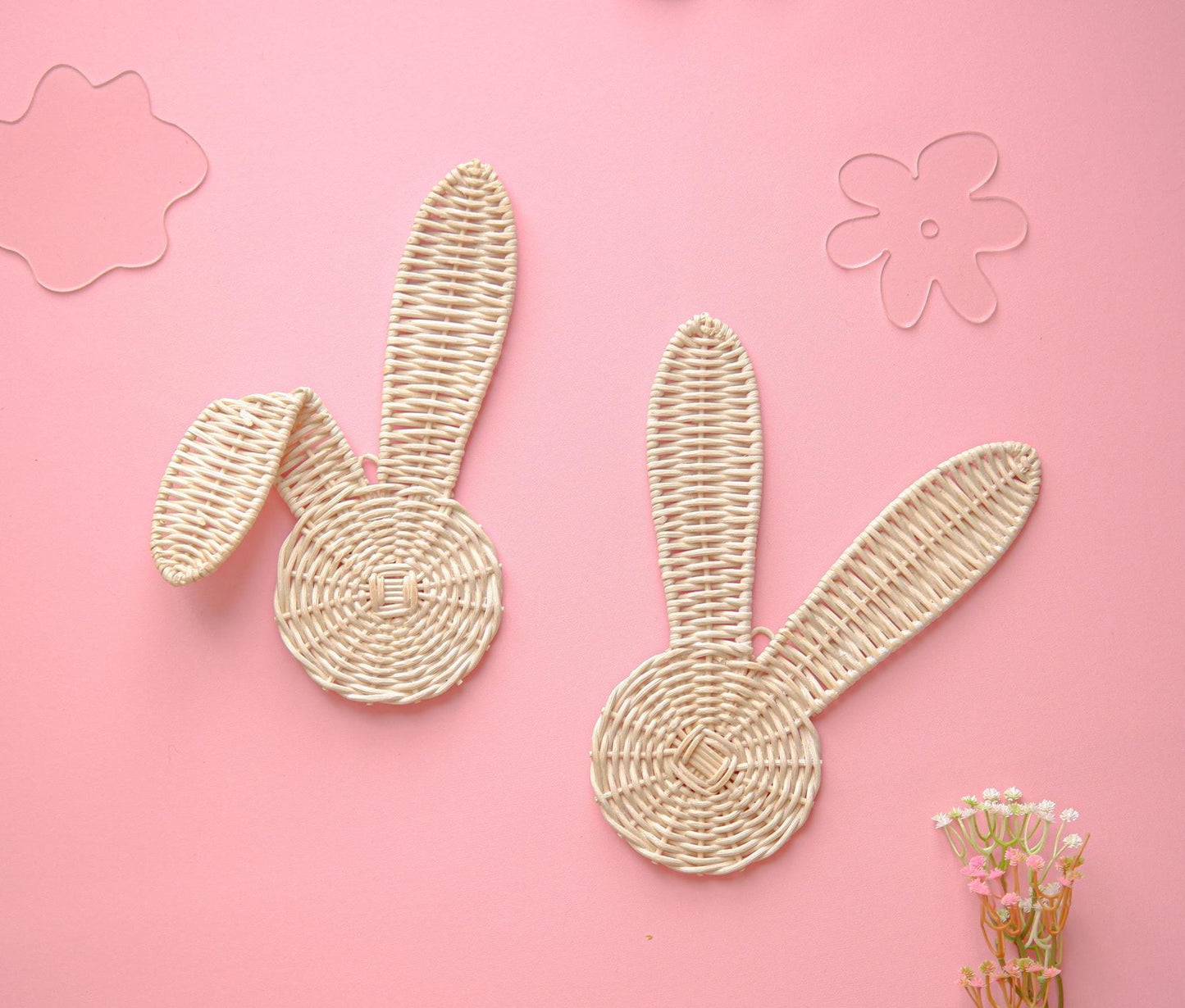 Boho Rattan Nursery Wall Decor SET, Bunny Rattan Decor Set, Bunny Nursery Decor for Girl, Easter Rabbit Decor, Beach Baby Room Decor