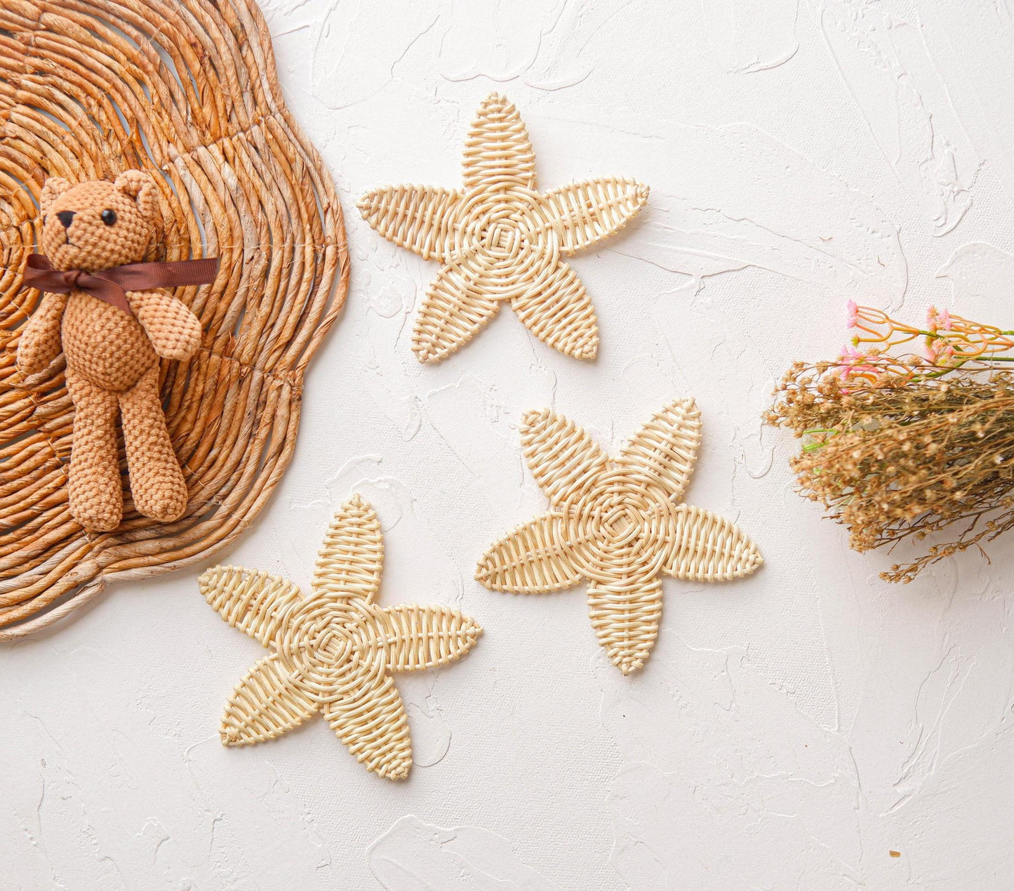 Rattan Nursery Wall Decor Set, Rattan Starfish Decor, Beach Nursery Decor, Boho Nursery Wall Decor, Coastal Baby Room Decor, Kids Playroom