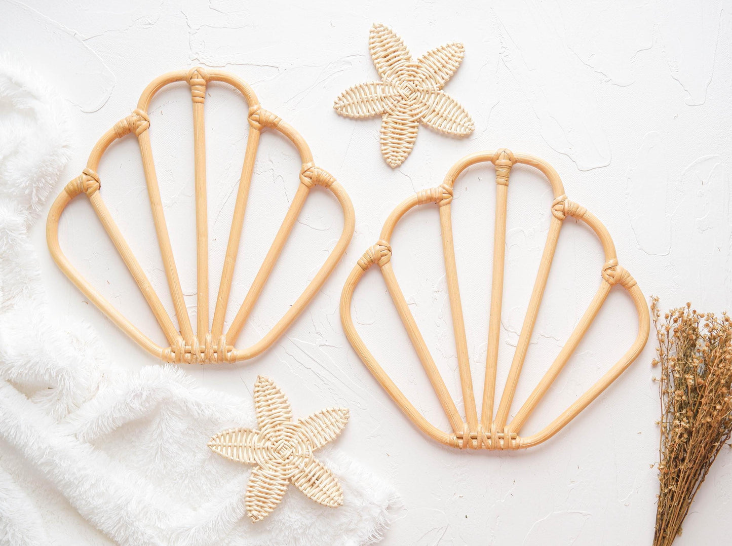 Rattan Sea Shell Wall Decor, Boho Rattan Nursery Wall Decor, Shell Nursery Decor, Beach Baby Wall Decor, Coastal Kids Playroom Decoration