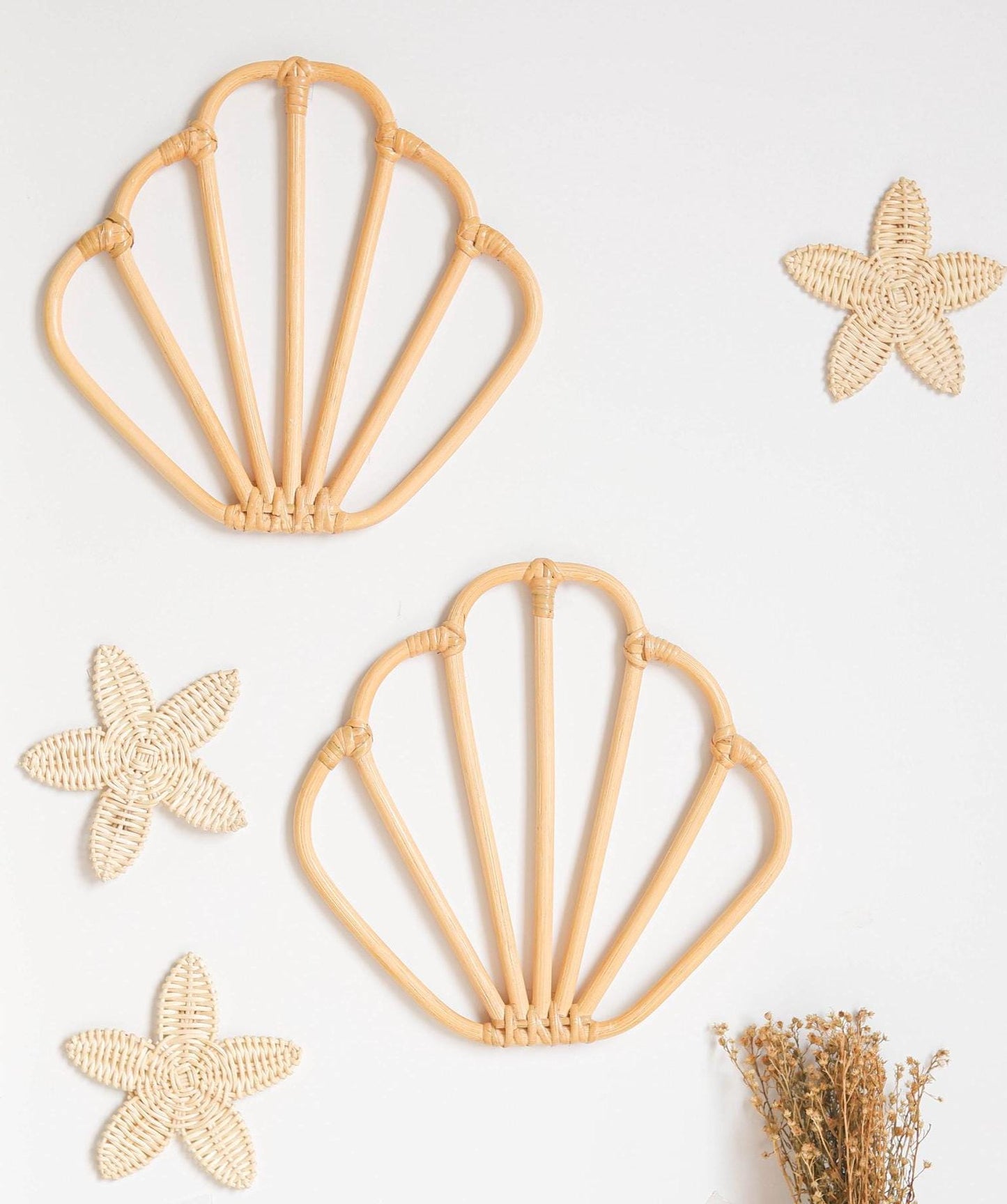 Rattan Sea Shell Wall Decor, Boho Rattan Nursery Wall Decor, Shell Nursery Decor, Beach Baby Wall Decor, Coastal Kids Playroom Decoration