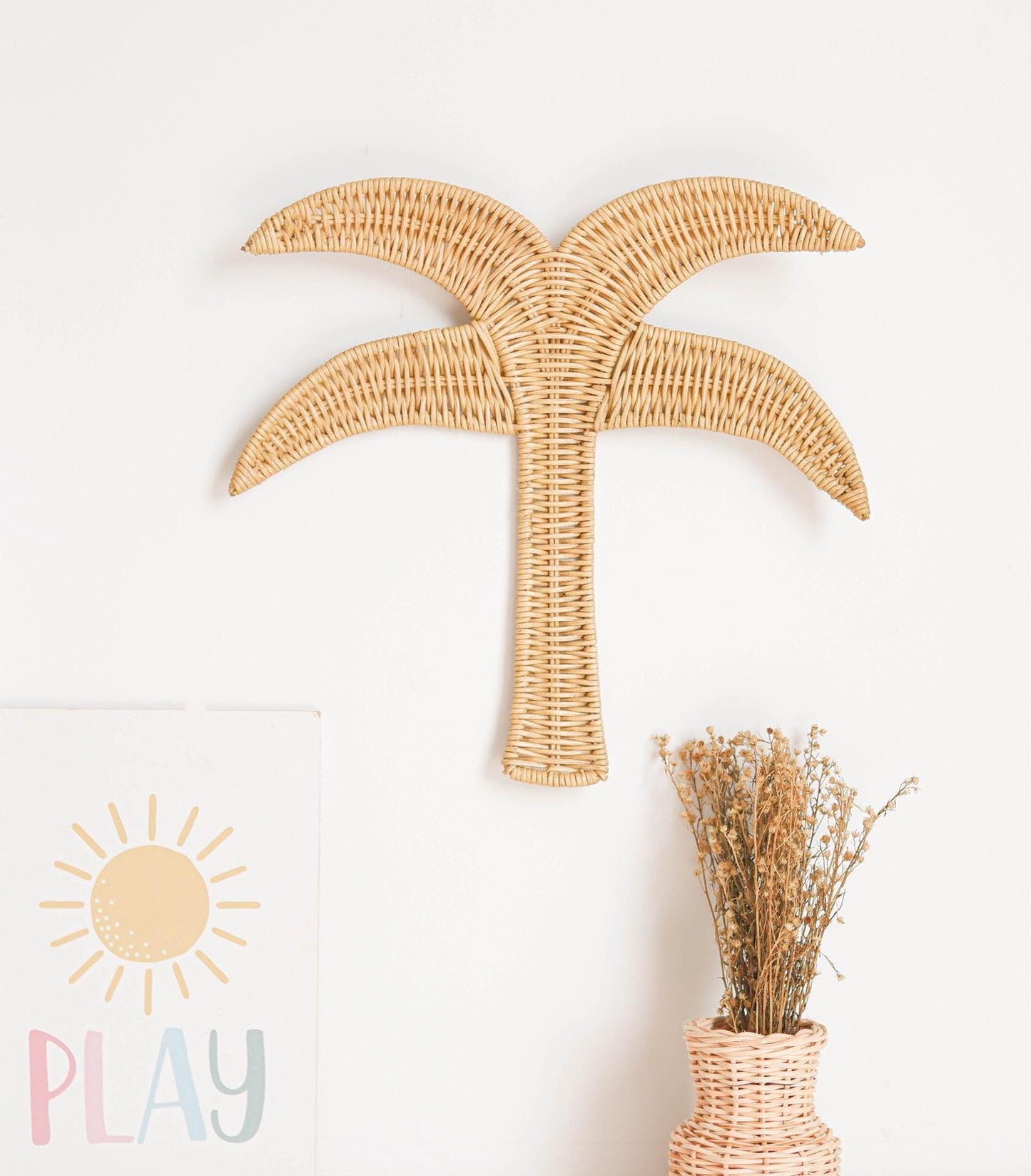 Rattan Palm Tree Wall Decor, Rattan Nursery Wall Decor, Boho Beach Nursery Decor, Surfer Kids Room Decor, Wicker Kids Decor, Kids Playroom