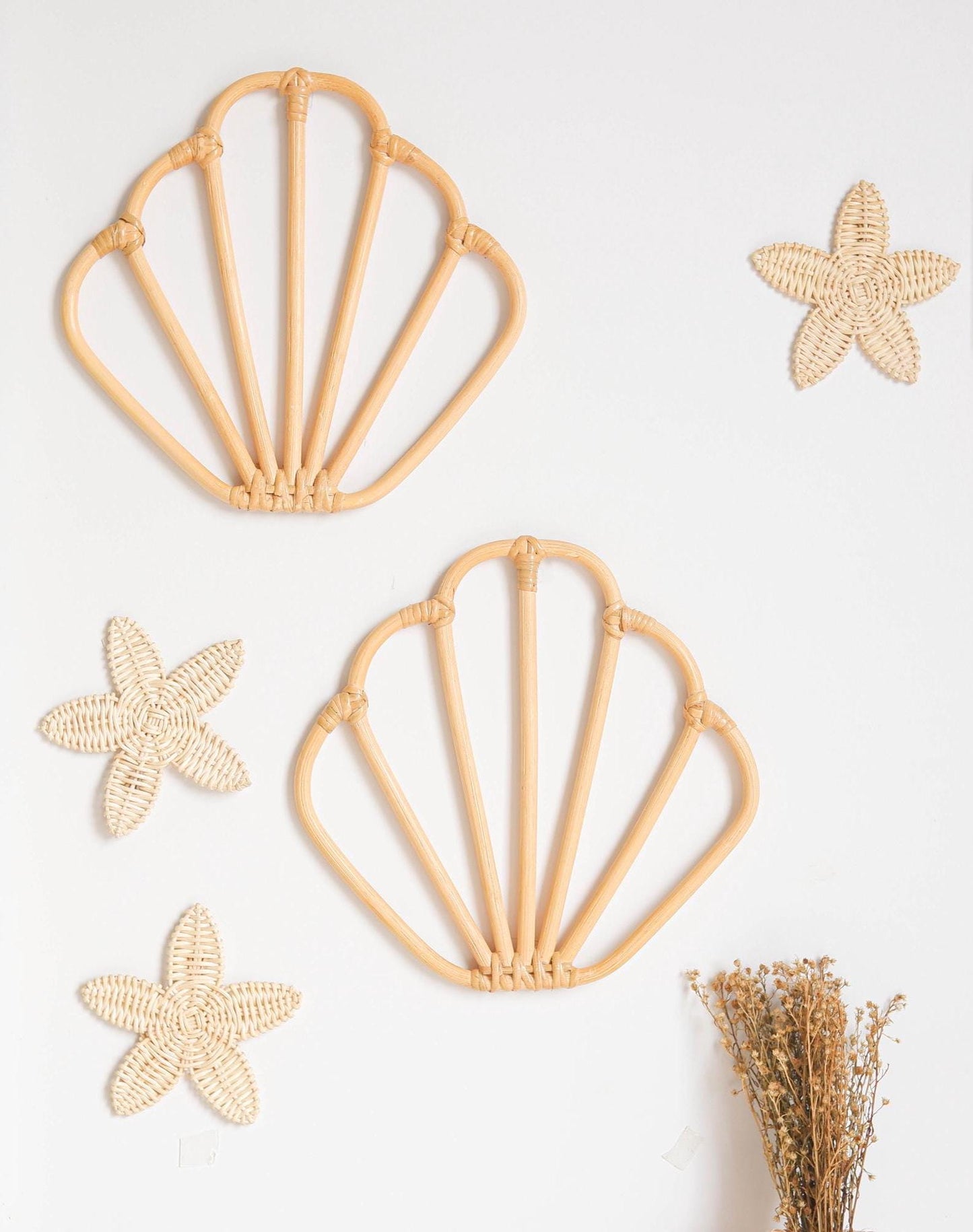 Sea Shell Nursery Decor, Rattan Seashell Wall Decor, Boho Nursery Wall Decor, Girls Ocean Nursery Decor, Under The Sea Playroom Decor