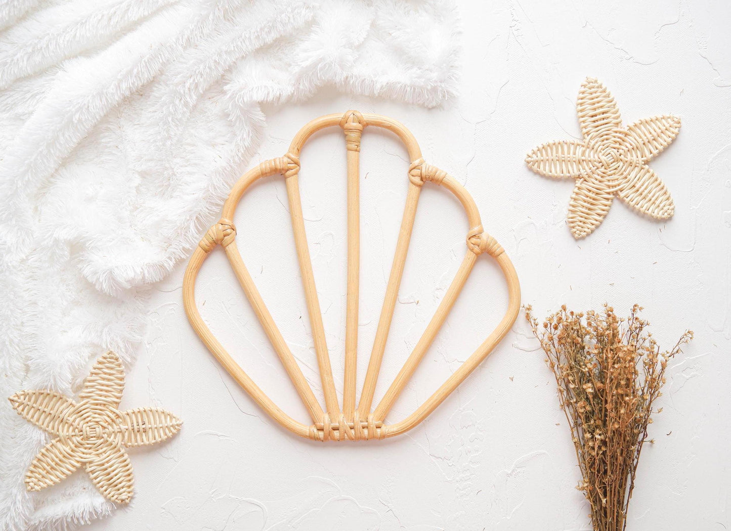 Sea Shell Nursery Decor, Rattan Seashell Wall Decor, Boho Nursery Wall Decor, Girls Ocean Nursery Decor, Under The Sea Playroom Decor