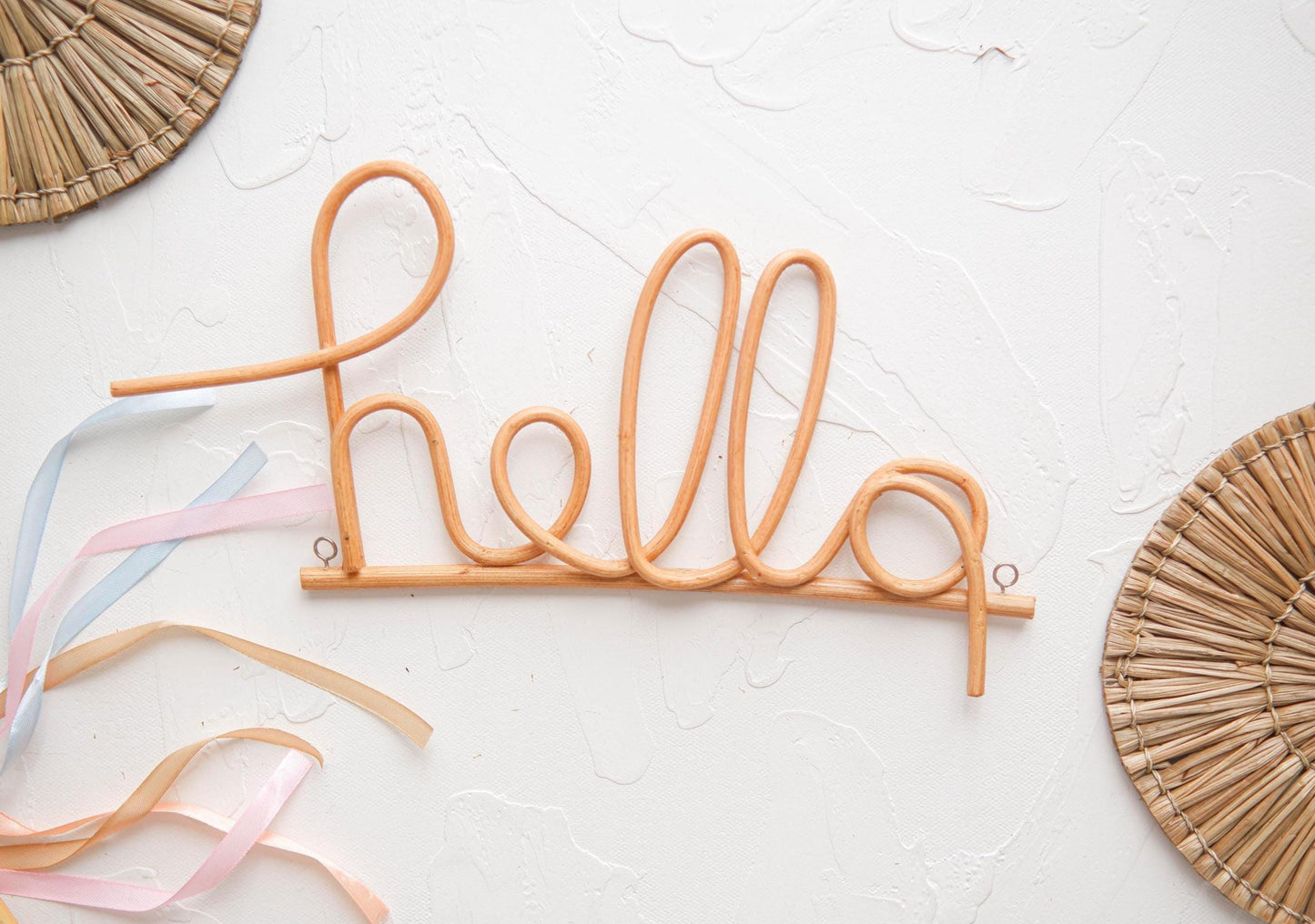 Hello Sign Rattan Wall Decor, Boho Nursery Wall Decor, Hello Sign for Front Door, Rustic Hello Wall Hanging, Home Signs For Entry
