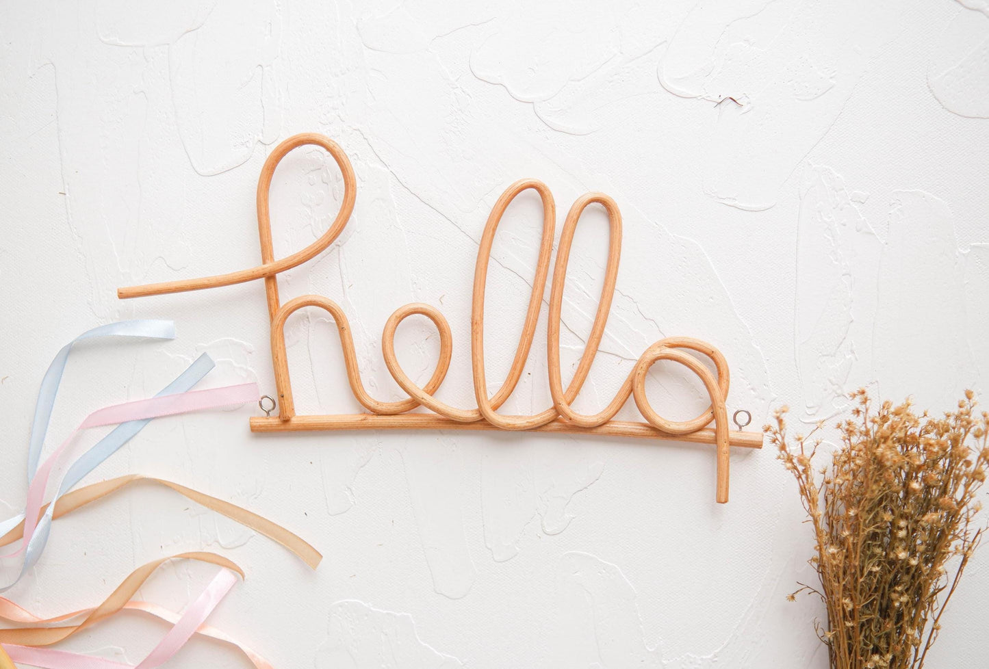 Hello Sign Rattan Wall Decor, Boho Nursery Wall Decor, Hello Sign for Front Door, Rustic Hello Wall Hanging, Home Signs For Entry