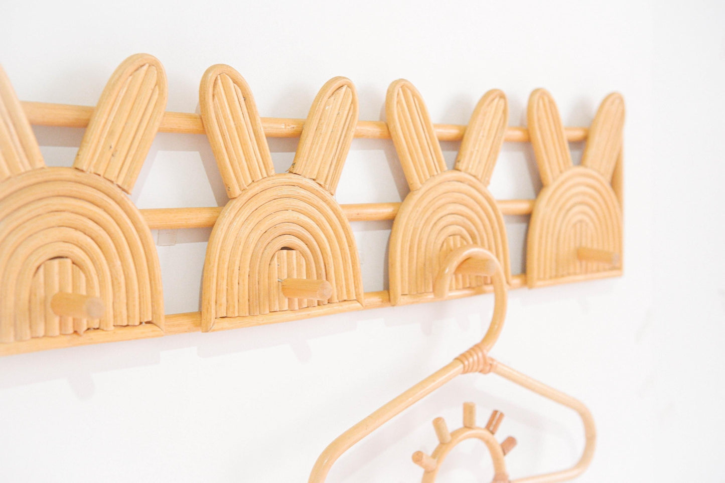 Rattan Wall Hook, Nursery Shelf With Hangers, Boho Rattan Nursery Wall Decor, Rattan Wall Shelves for Toddler Room Decor, Baby Nursery Hooks
