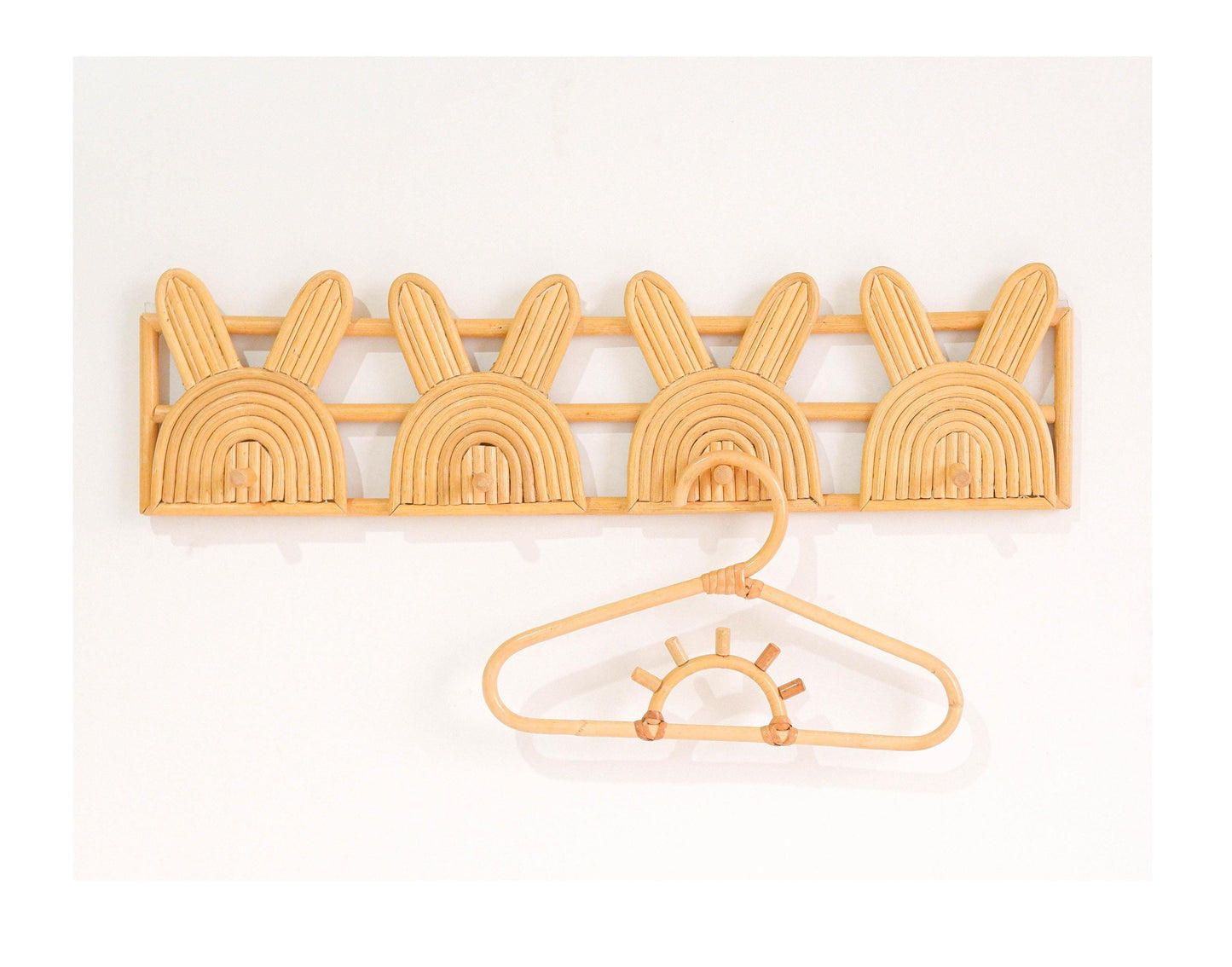 Rattan Wall Hook, Nursery Shelf With Hangers, Boho Rattan Nursery Wall Decor, Rattan Wall Shelves for Toddler Room Decor, Baby Nursery Hooks