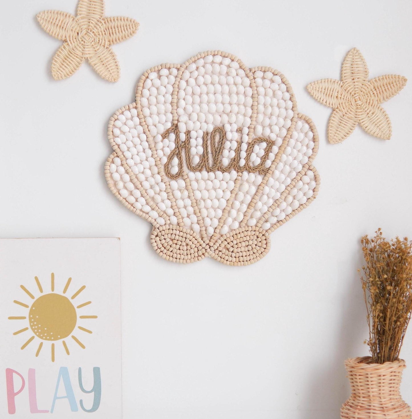 Sea Shell Wall Decor, Personalized Mermaid Nursery Name Sign, Boho Nursery Wall Decor, Under The Sea Girls Nursery Decor, Nautical Kids Room