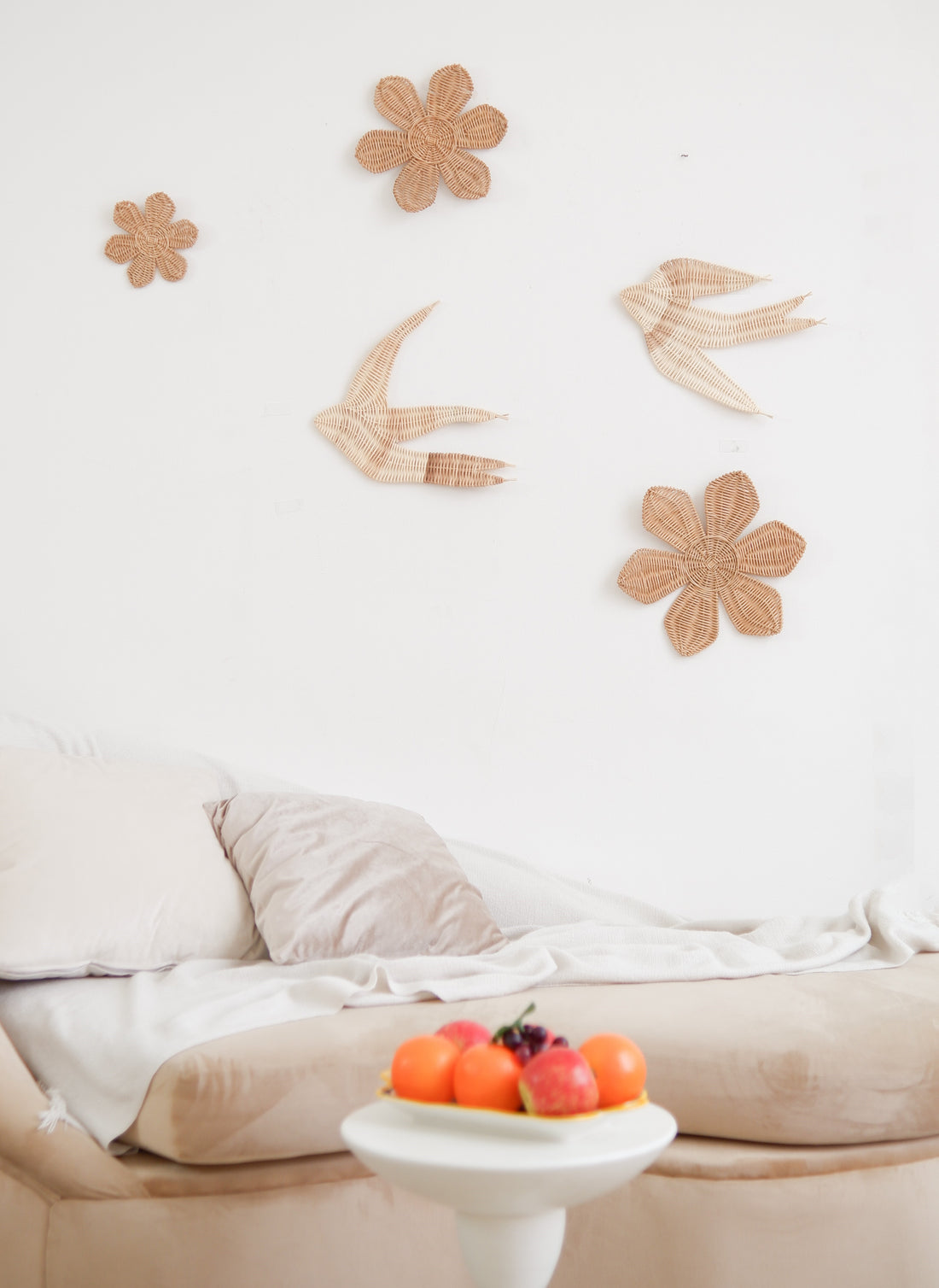 Boho Nursery Decor with Rattan Flower and Rattan Bird