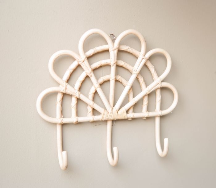 Boho Rattan Nursery Wall Decor with Rattan Flower Wall Hook to create Natural Kids Room Theme