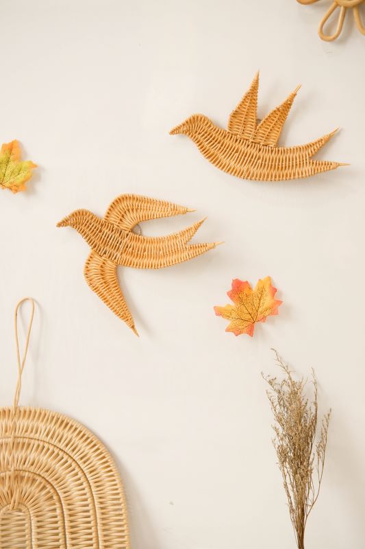 Rattan Bird Wall Decor for Boho Boys Nursery Decor with Animal Nursery Theme Decor | Wicker Rattan Decor