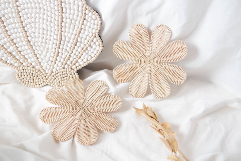 Boho Sea Shell Wall Decor and Rattan Flower handmade for girls nursery and girls teenage room