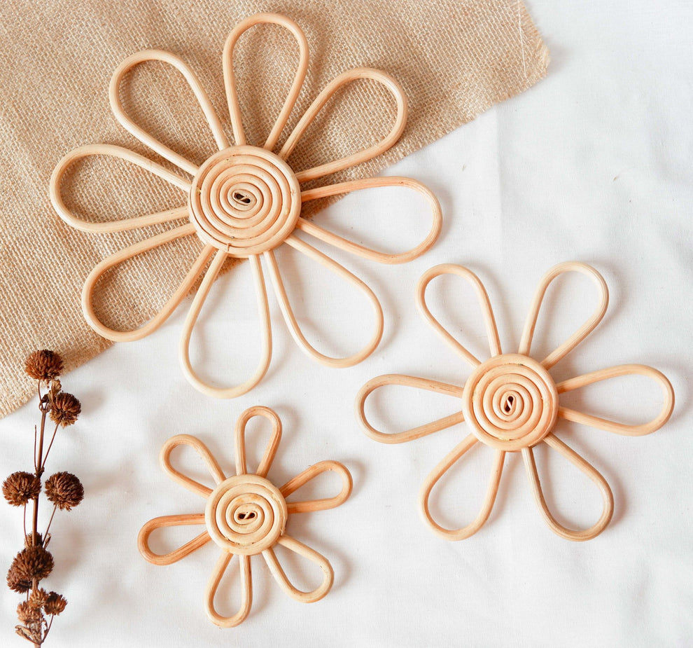 Rattan Daisy Flower Wall Decor Set 3, Daisy Rattan Nursery Wall Decor ...