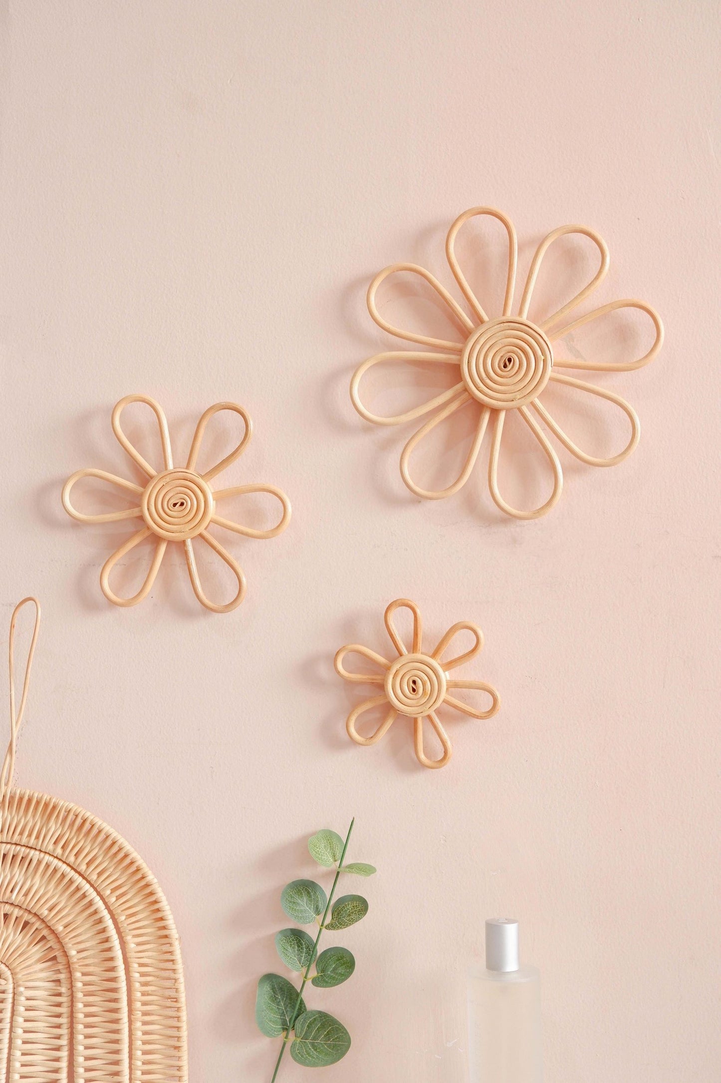 Rattan Flower Nursery Decor | Rattan Daisy for Kids Bedroom Decor | Boho Bedroom Decor | Baby Girls Room Decor