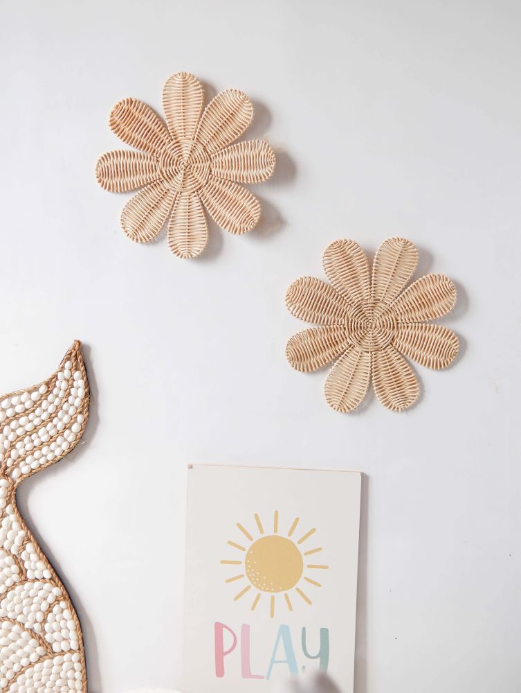 Beach Nursery Decor with Rattan Daisy Flower and mermaid sea shell decor