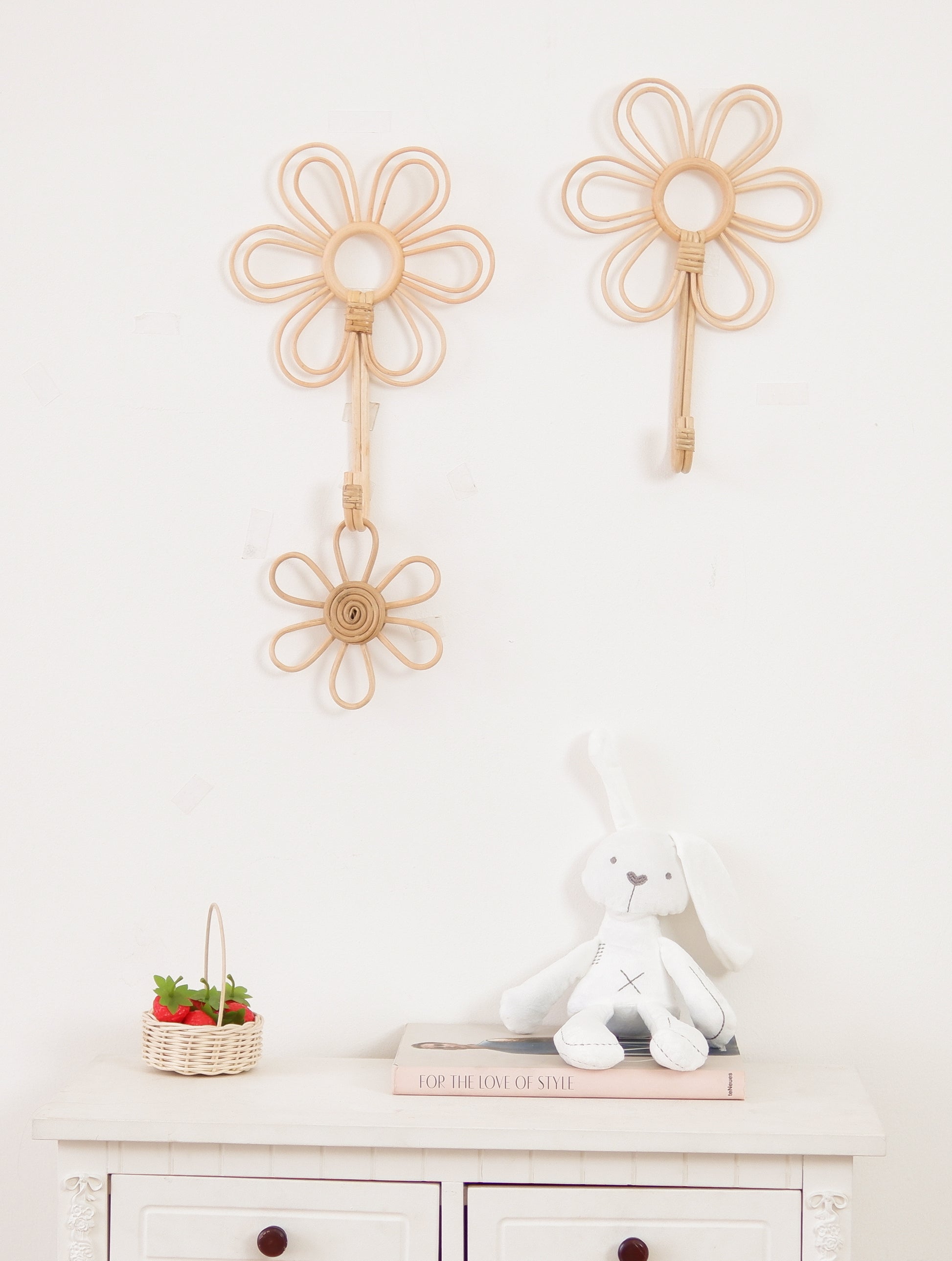 Rattan Flower Wall Hook perfect For Boho Nursery Decor or baby clothes hanger