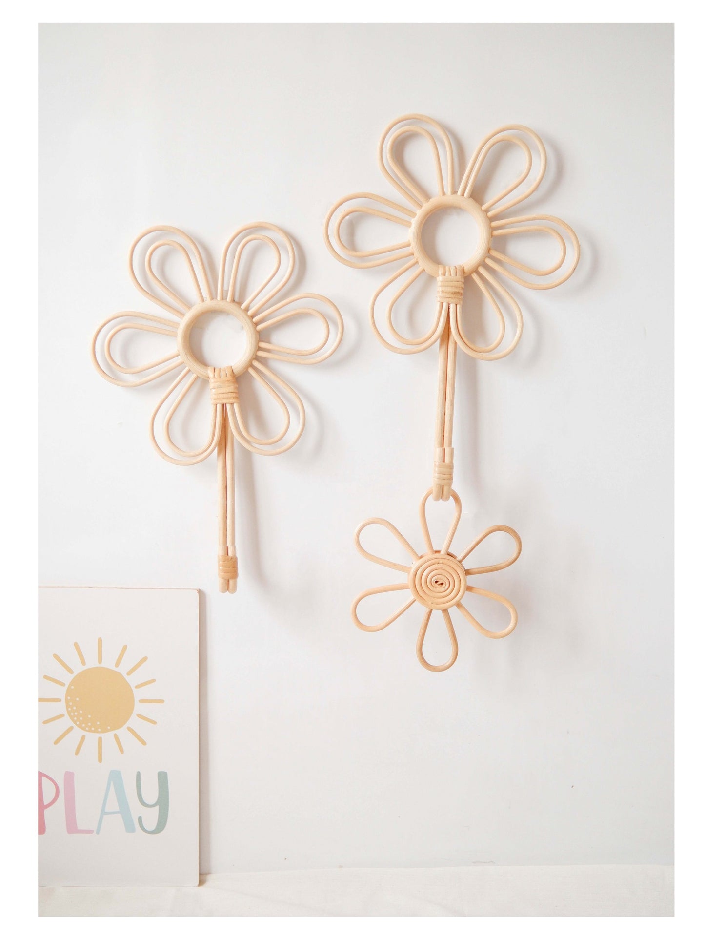 Rattan Flower Wall Hook, perfect for organizing and enhancing nursery or kids' room decor