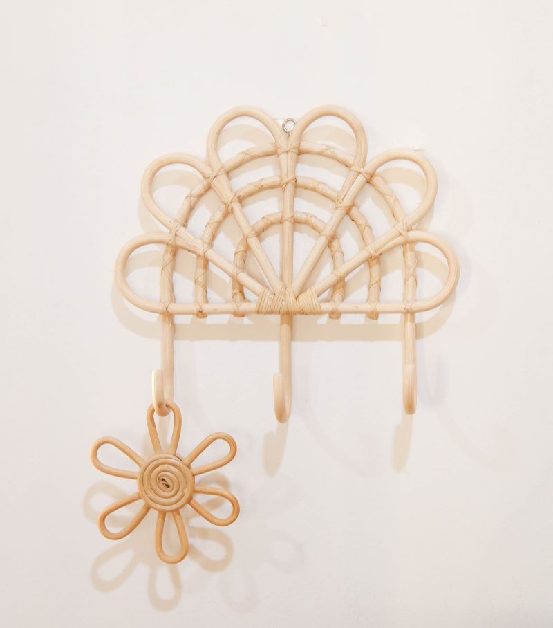 Rattan Flower Wall Decor, Baby Wall Hook, Kids Clothes Hanger