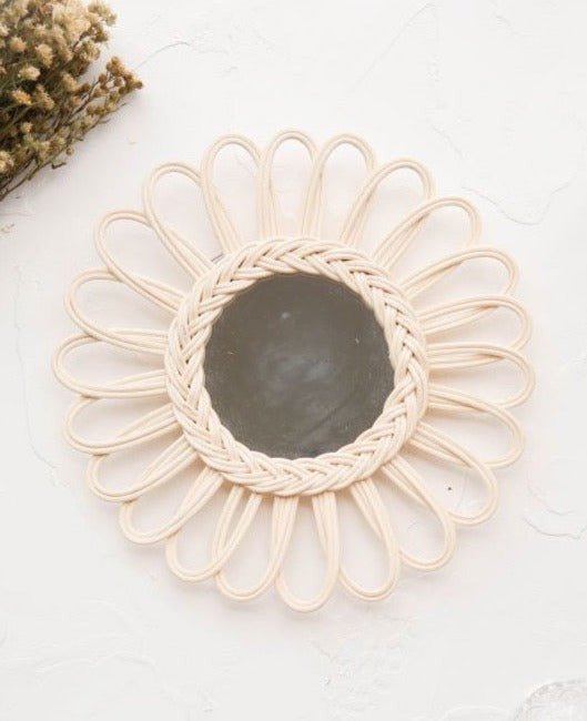 Rattan Mirror Flower Nursery Decor, Daisy Rattan Nursery Wall Decor, Floral Teenage Girls Room, Girls Baby Room Decor, Rustic Theme Decor