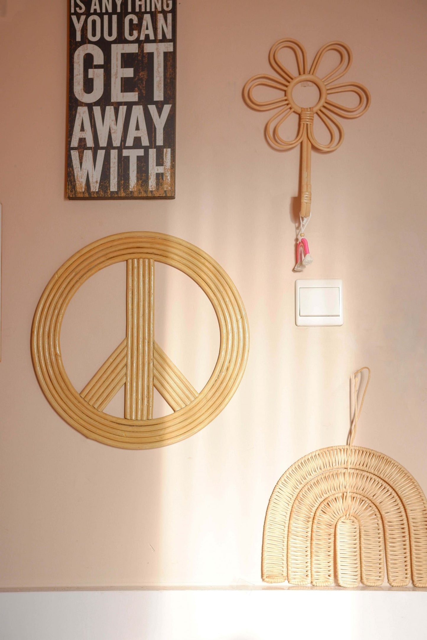 Rattan Peace Sign | Boho Beach Nursery Decor Boy | Coastal Bedroom Decor | Boys Bedroom Style