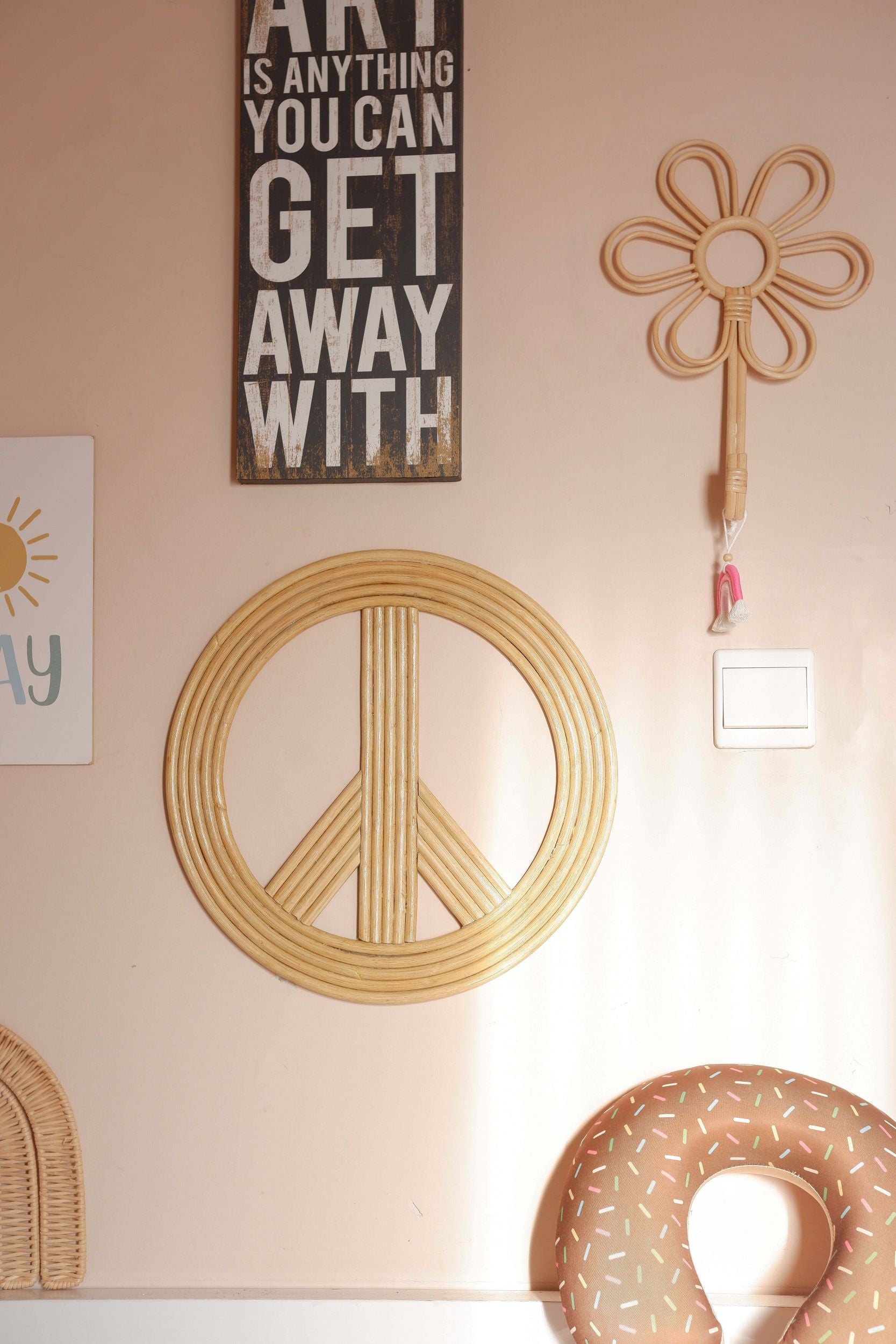 Rattan Peace Sign | Boho Beach Nursery Decor Boy | Coastal Bedroom Decor | Boys Bedroom Style