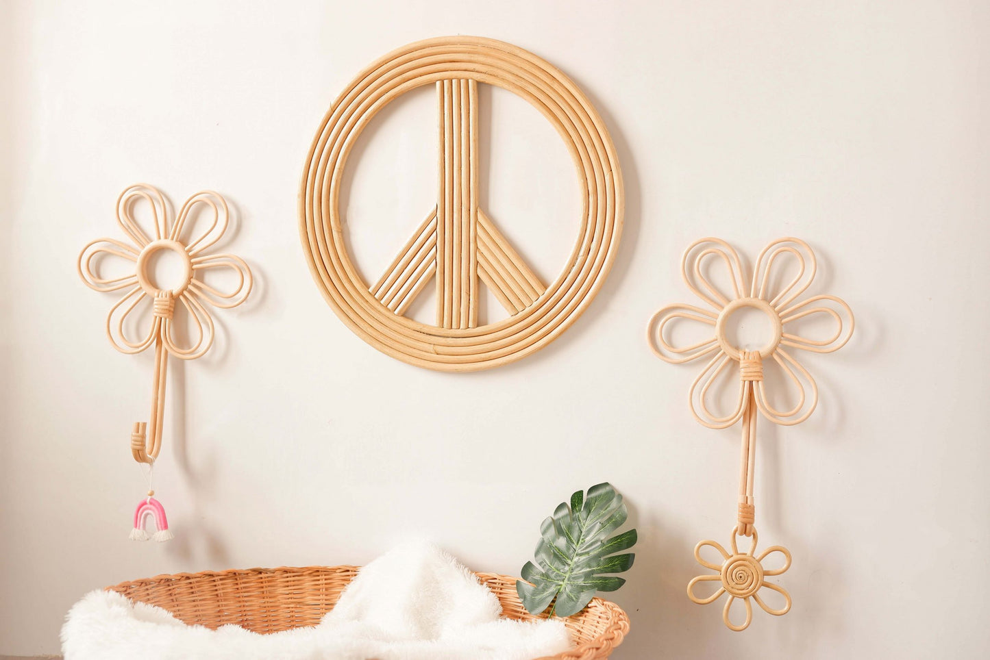 Rattan Peace Sign | Boho Beach Nursery Decor Boy | Coastal Bedroom Decor | Boys Bedroom Style