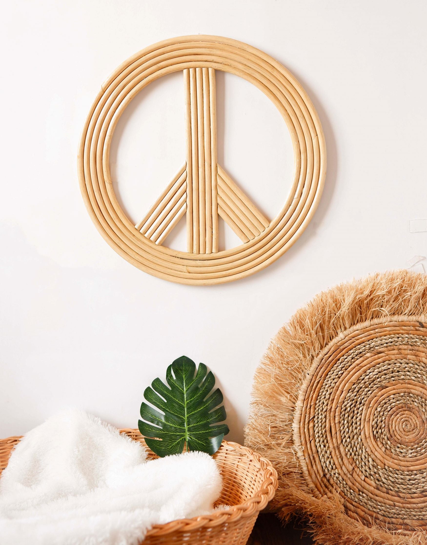 Rattan Peace Sign | Boho Beach Nursery Decor Boy | Coastal Bedroom Decor | Boys Bedroom Style