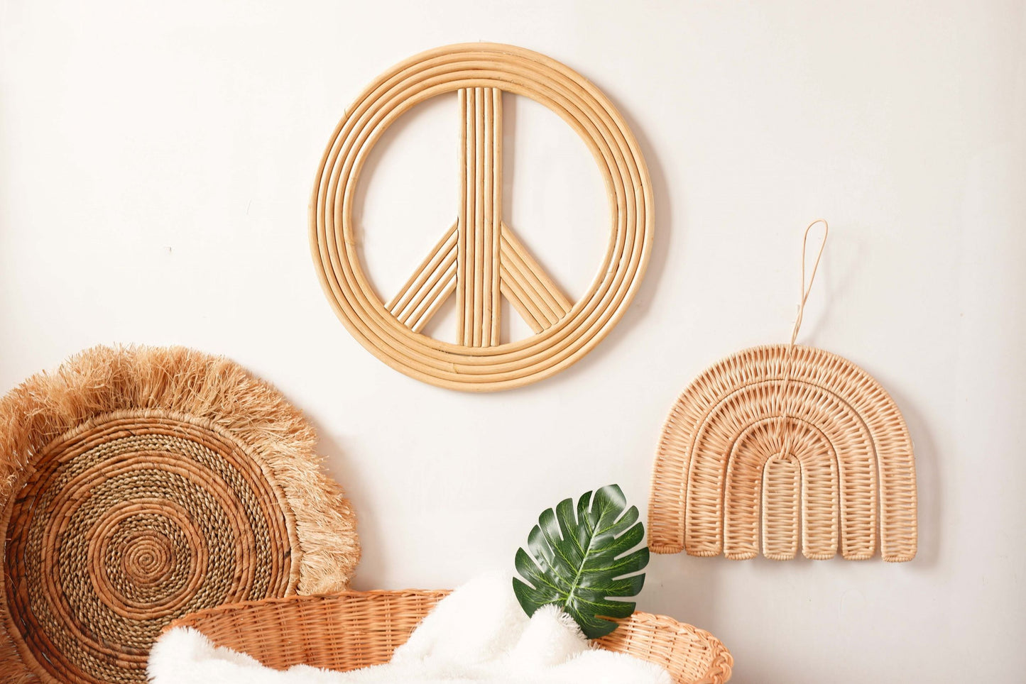 Rattan Peace Sign | Boho Beach Nursery Decor Boy | Coastal Bedroom Decor | Boys Bedroom Style