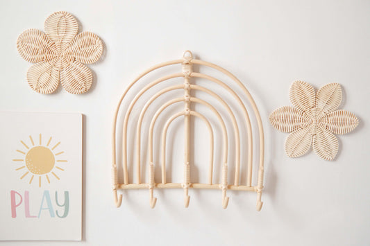 Rattan Rainbow Wall Hook | Boho Nursery Decor | Kids Rattan Wall Hanger | Boho Bedroom Decor