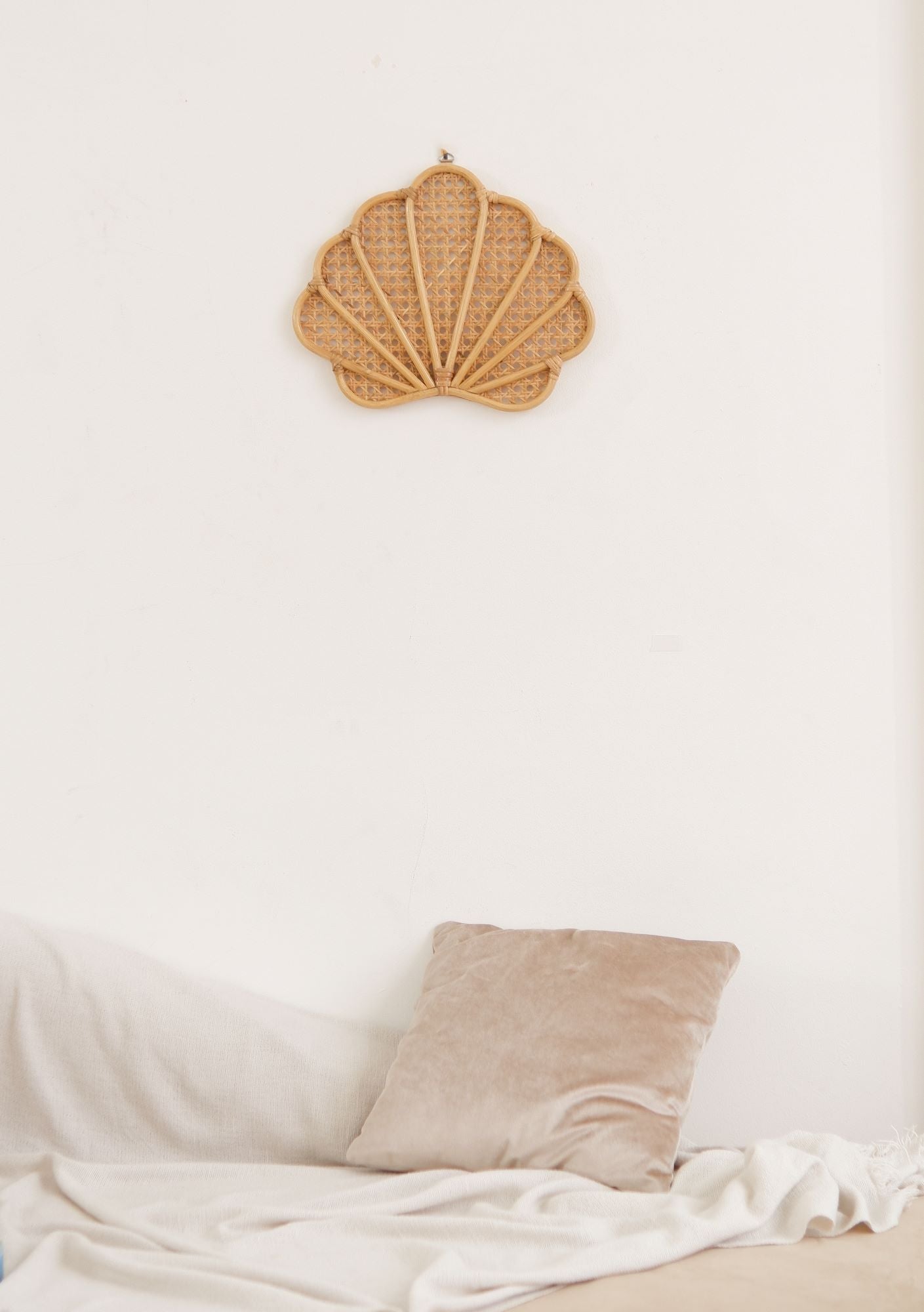  Rattan Seashell Wall Art,  an ideal addition for boho rattan nursery decoration, shell nursery accents, bohemian shelf enhancements, beach-themed home decor, and coastal girls' room adornments